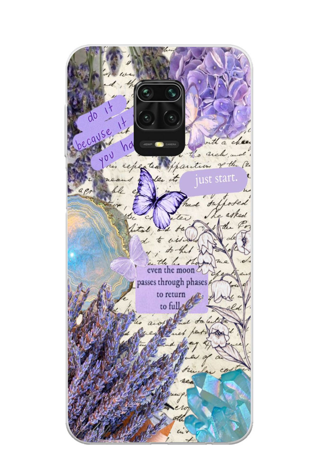 moonset Xiaomi Redmi Note 9 Pro / Note 9S Uyumlu Just Start Tasarımlı Baskılı Şeffaf Telefon Kılıfı