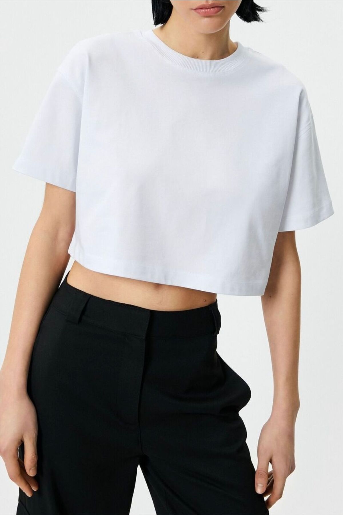 rose tml giyim Kadın Bisiklet Yaka Kısa Kol Body Crop Bluz