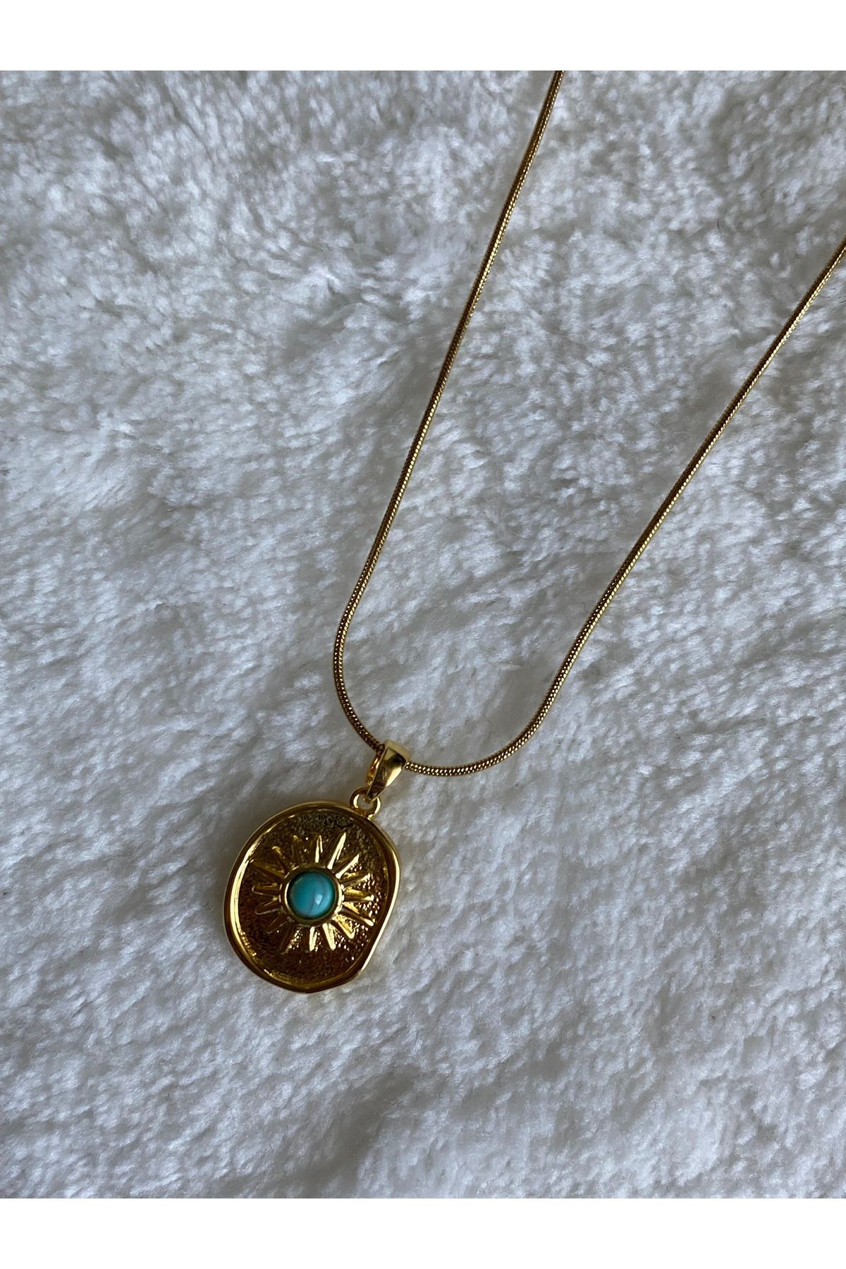 Koko Vintage mavi taşlı tasarım paslanmaz çelik kolye