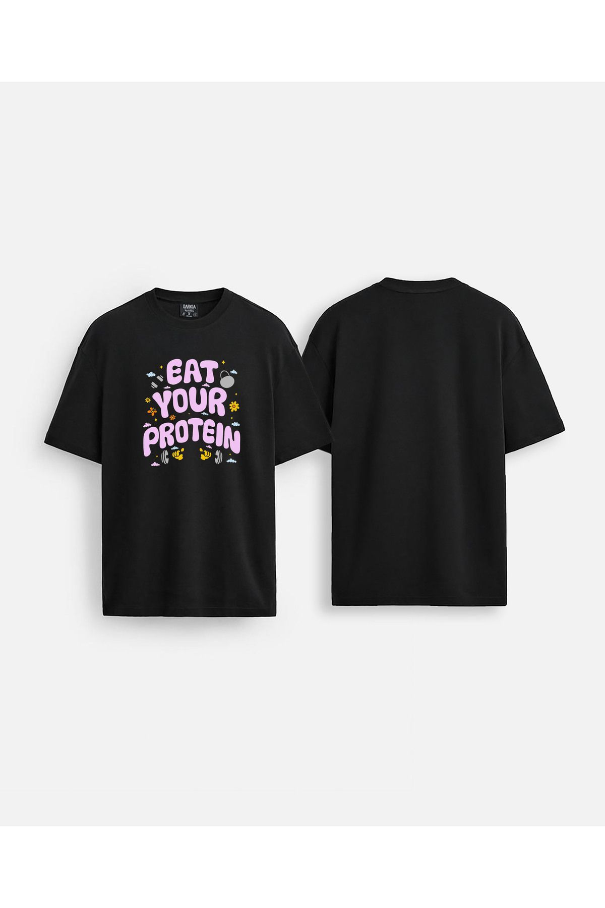sielta Gym Power Girl Kız Baskılı Bisiklet Yaka Oversize Siyah Tişört T-shirt