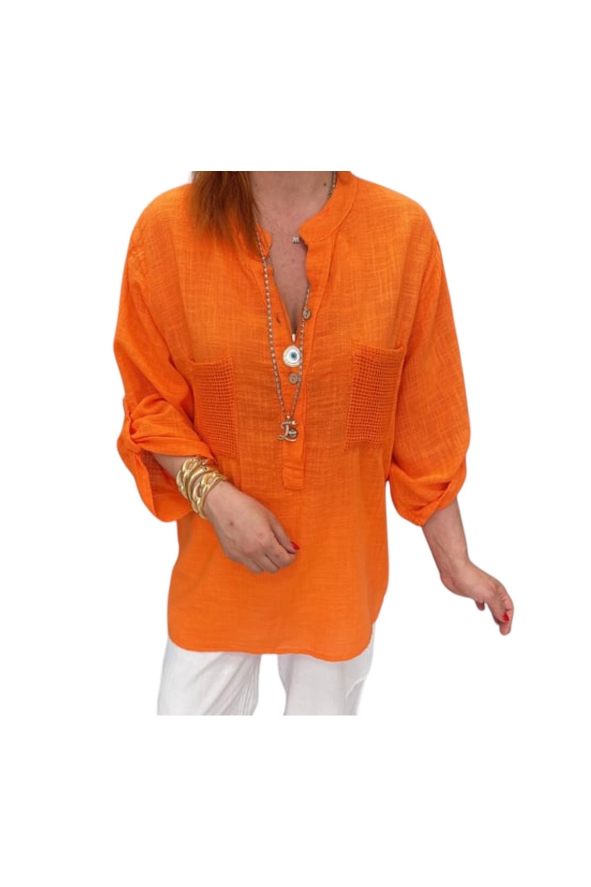 PHUTİ COLLECTION İTALYAN %100 KOTON FİLE DETAYLI BLUZ