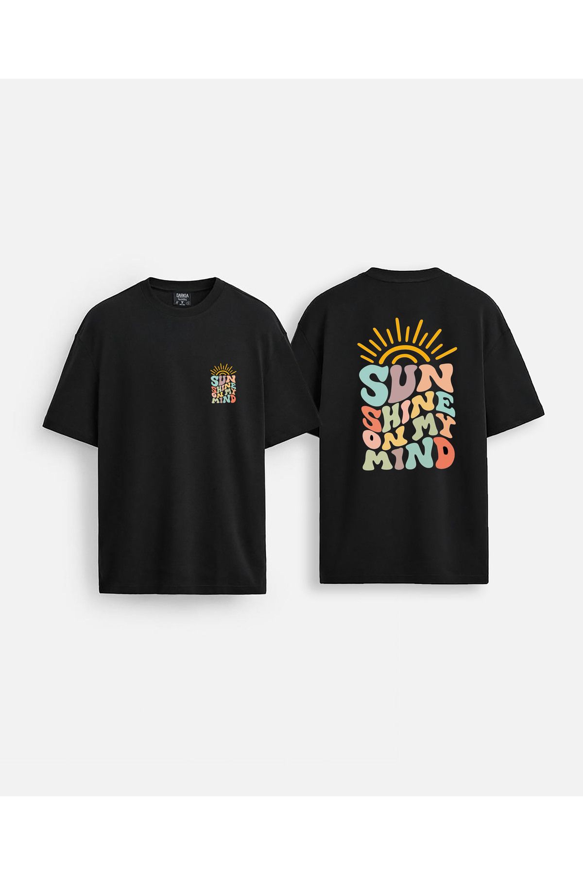 sielta Sunday Summer Güneş Baskılı Bisiklet Yaka Oversize Çift Taraflı Siyah Tişört T-shirt