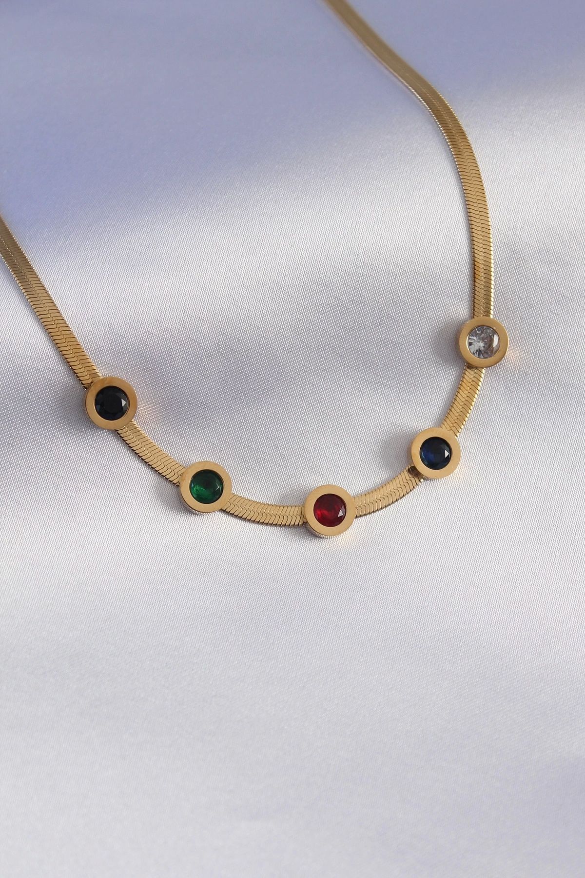 Clariss 316L Çelik Gold Renk İtalyan Zincir Model Zirkon Taşlı Kadın Kolye