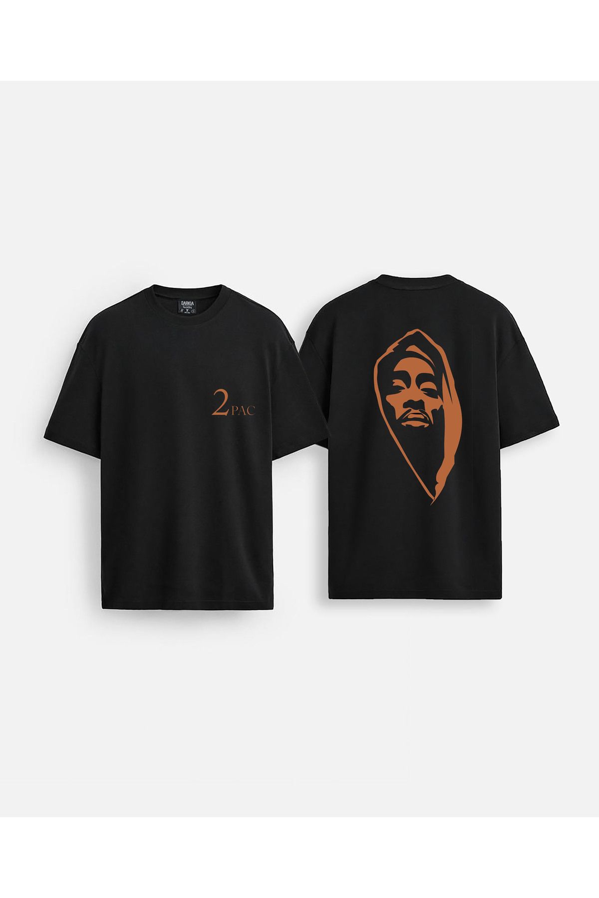 sielta Rapçi Tupac Shakur Baskılı Bisiklet Yaka Oversize Çift Taraflı Siyah Tişört T-shirt