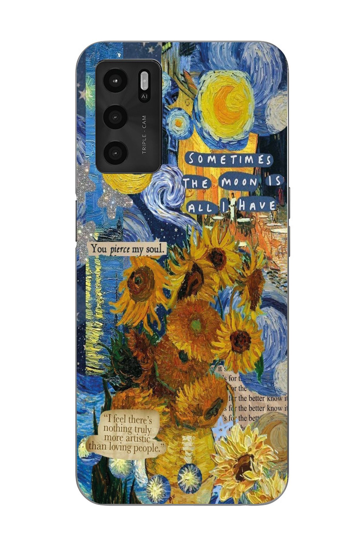 moonset Oppo A16 / A55 Uyumlu Van Gogh Tasarımlı Baskılı Şeffaf Telefon Kılıfı