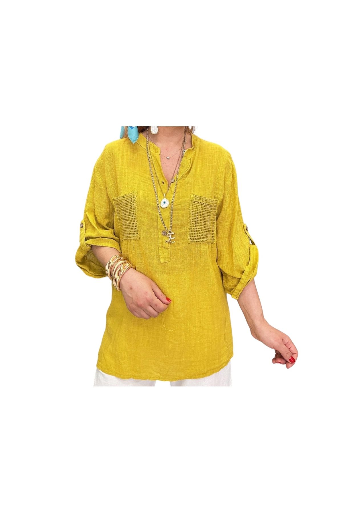 PHUTİ COLLECTION İTALYAN %100 KOTON FİLE DETAYLI BLUZ