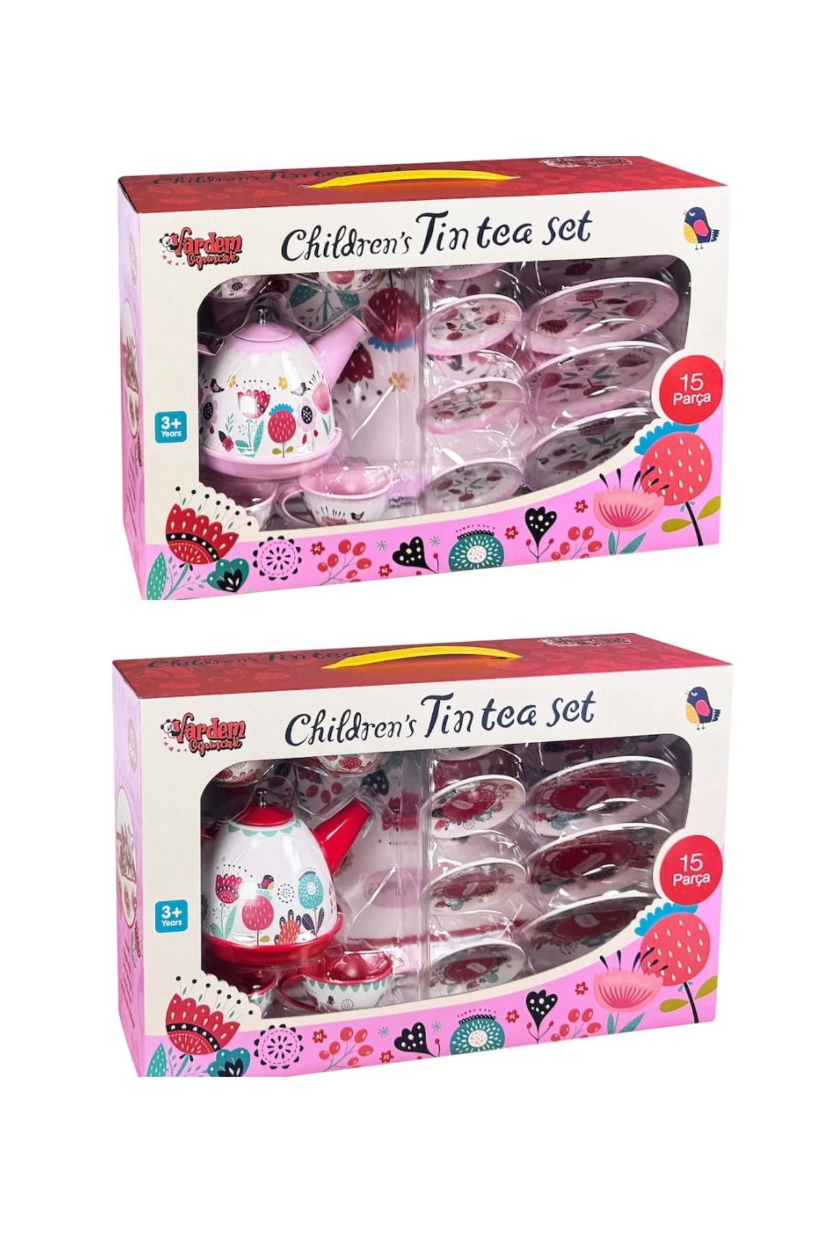gnsstore 15 PARÇA ÇİÇEK DESENLİ METAL ÇAY SET
