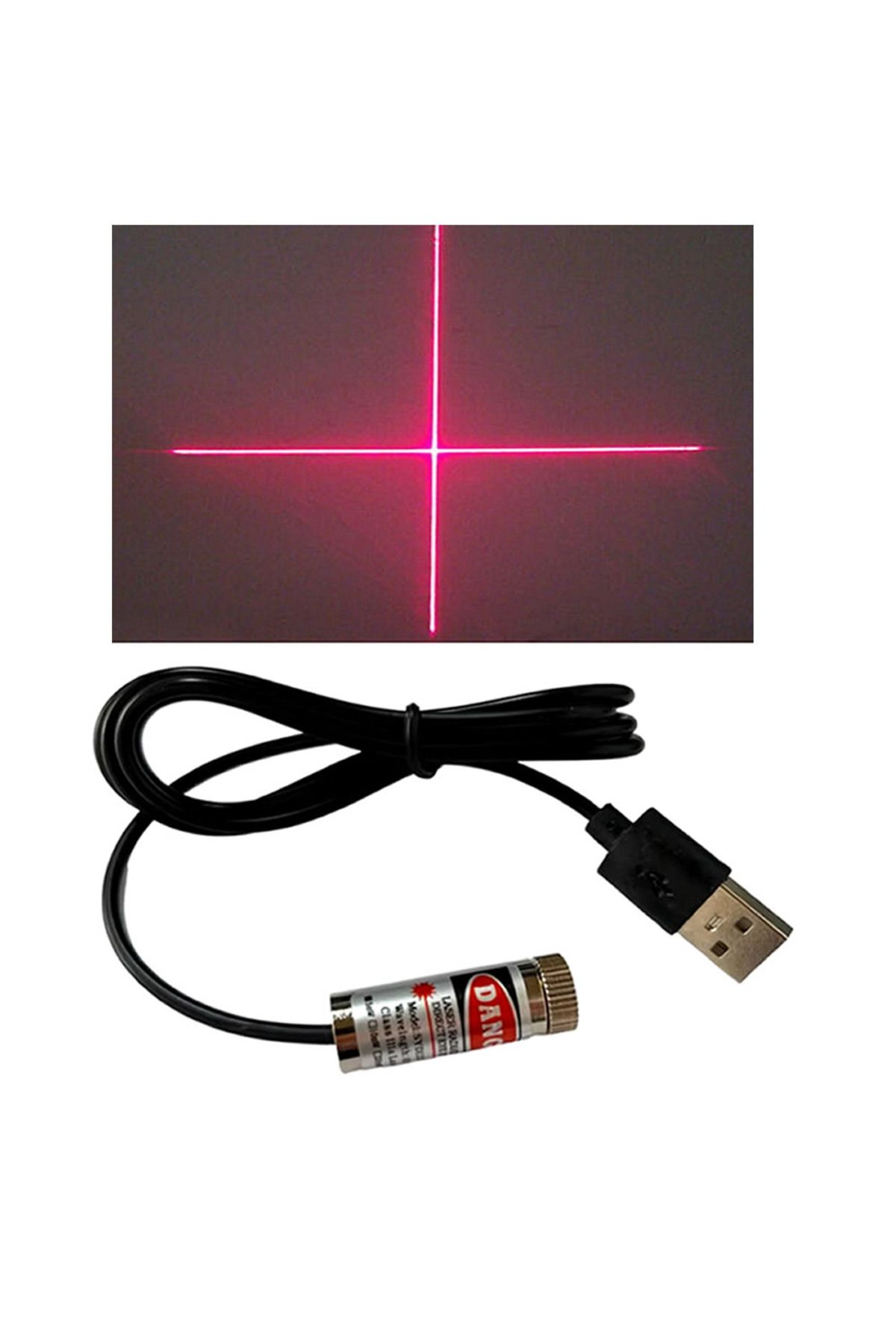 Alkatronik Usb Kablolu 5mW 650nm Kırmızı Artı Lazer Modül 1 Metre Kablo Lens ile Odak Ayarlı 12mm Çap İşaretle