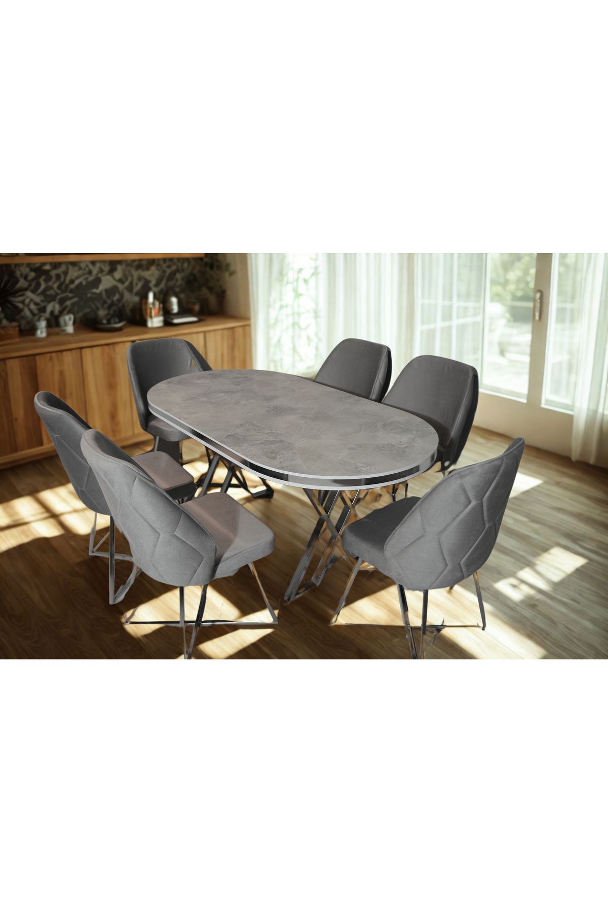 ÜNALMIŞ SALON VE MUTFAK YEMEK MASASI TAKIMI 90X170 ( MASA VE 6 SANDALYE )