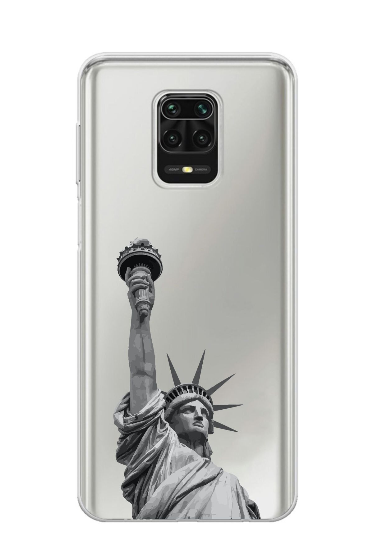 moonset Xiaomi Redmi Note 9 Pro / Note 9S Uyumlu Özgürlük Heykeli Tasarımlı Baskılı Şeffaf Telefon Kılıfı