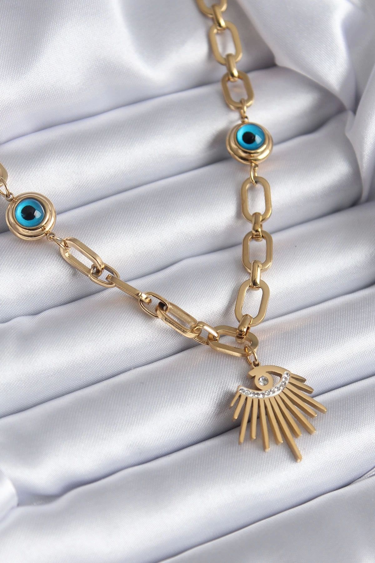 Clariss 316L Çelik Gold Renk Göz Model Zirkon Taş Nazar Boncuk Detay Kadın Kolye