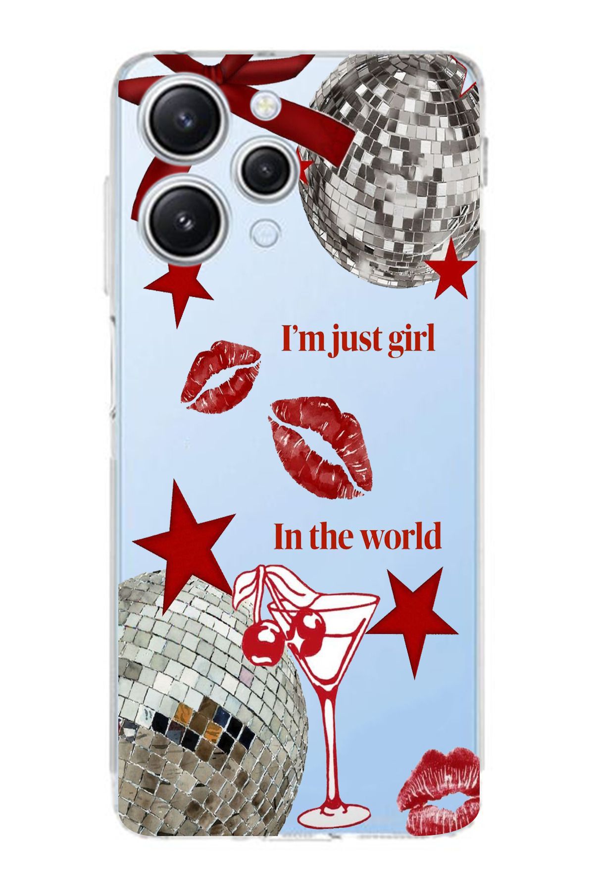 moonset Xiaomi Redmi 12 Uyumlu Im Just Girl Tasarımlı Baskılı Şeffaf Telefon Kılıfı