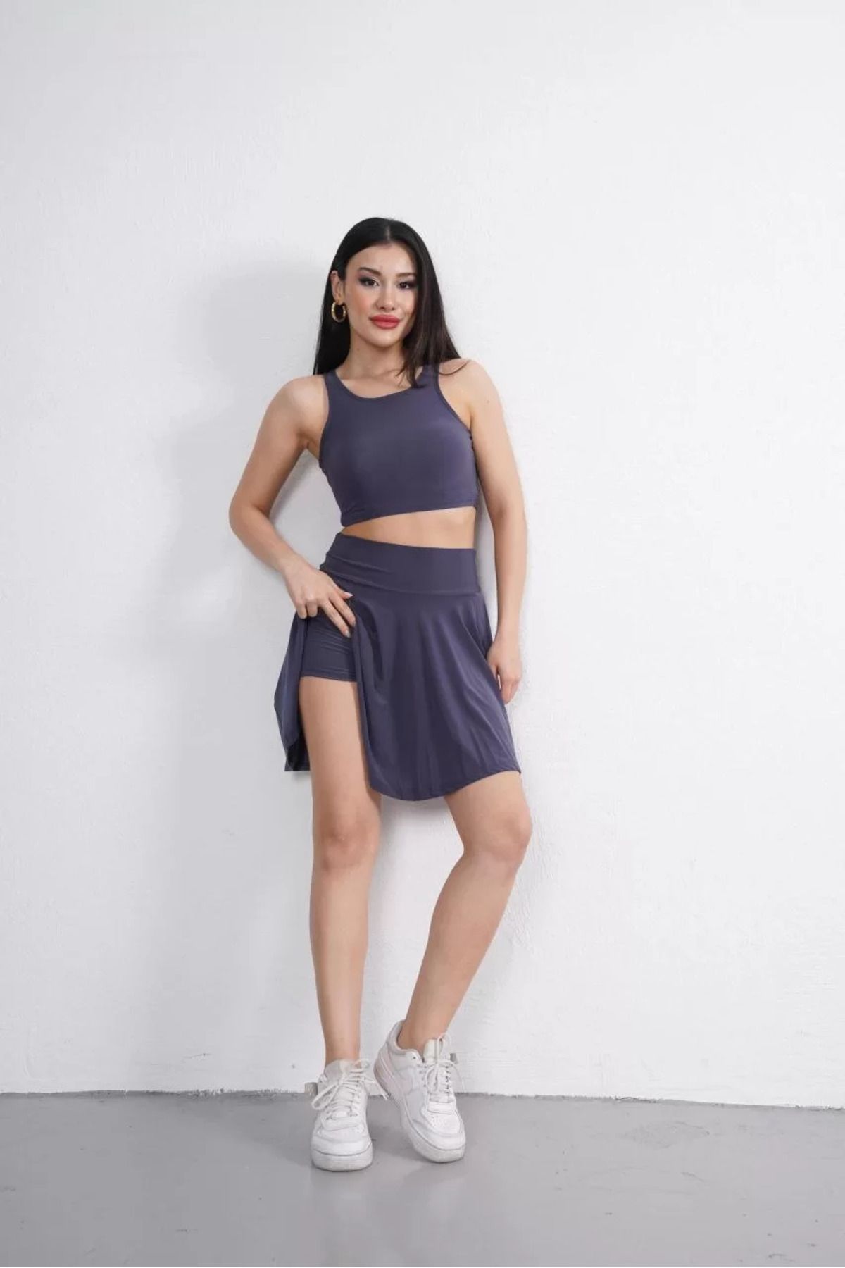 REKA MODA Crop Şortlu Etek ikili Takım - Antrasit
