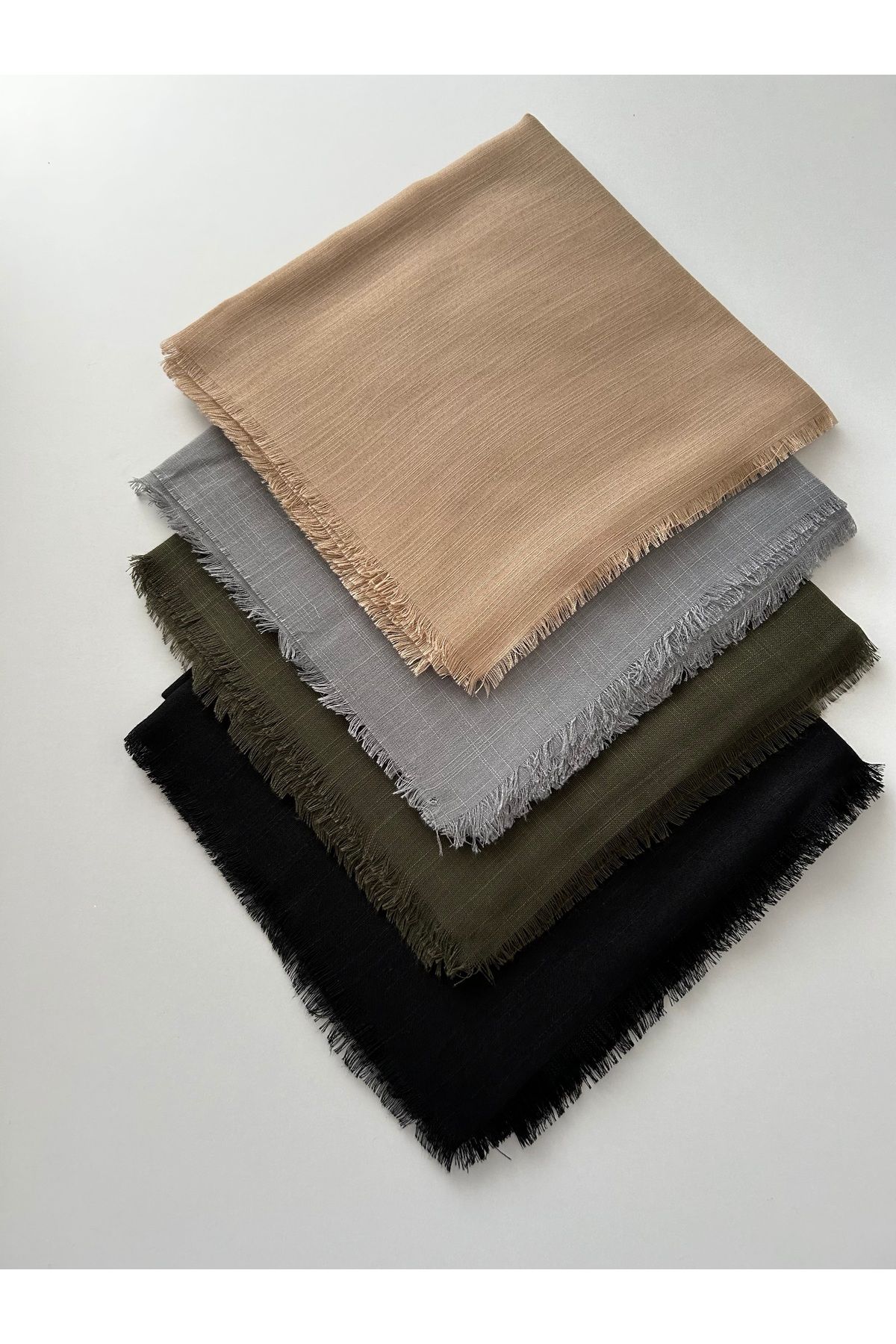 Sümeyye çeyiz 4 adet flamlı yazma 100x100 cm pamuklu tülbent (füme/ siyah/haki/sütlükahve)