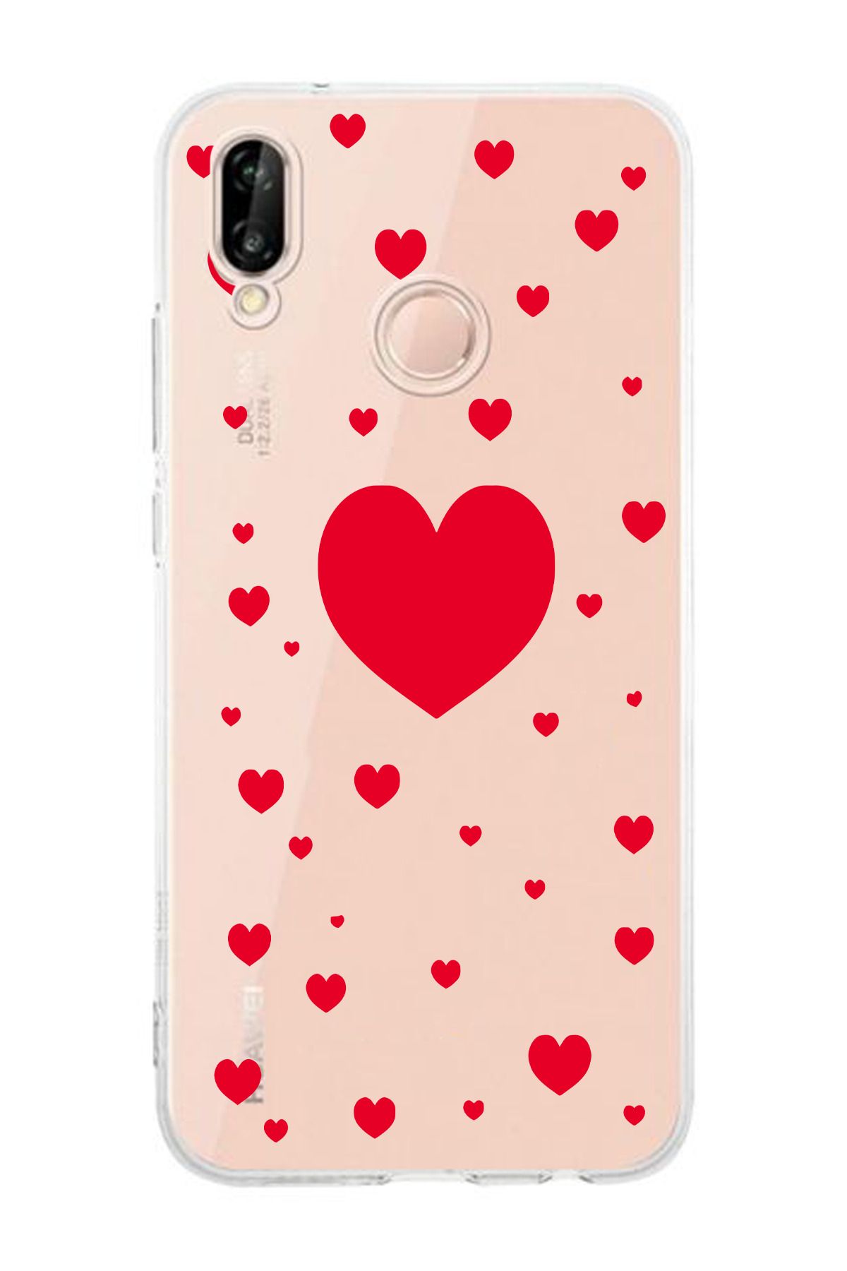 moonset Huawei P20 Lite Uyumlu Kalpler Tasarımlı Baskılı Şeffaf Telefon Kılıfı