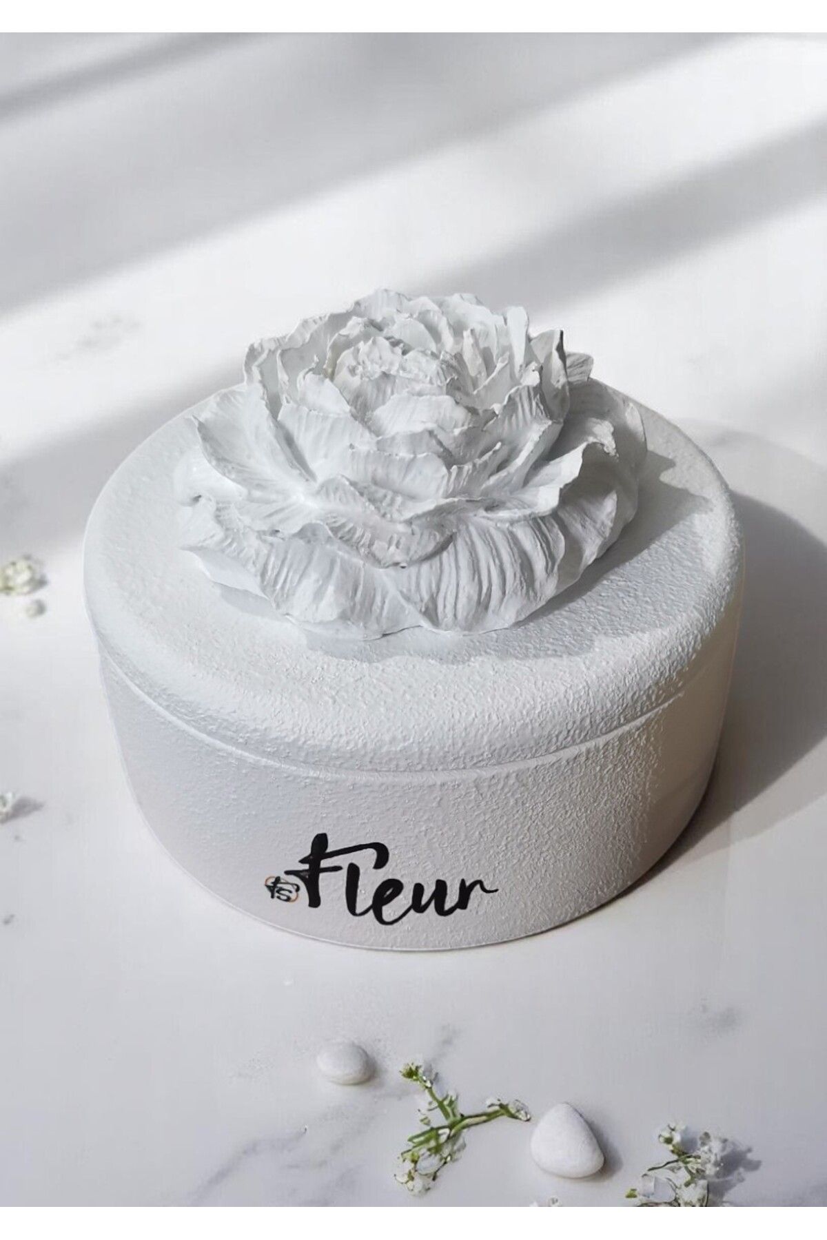 FS CANDLE & HOME Decoration - Accesories Fleur - Çiçek Kapaklı Dekoratif ve Hediyelik Takı Tabağı, Sunumluk ve Çok Amaçlı Beton Kap