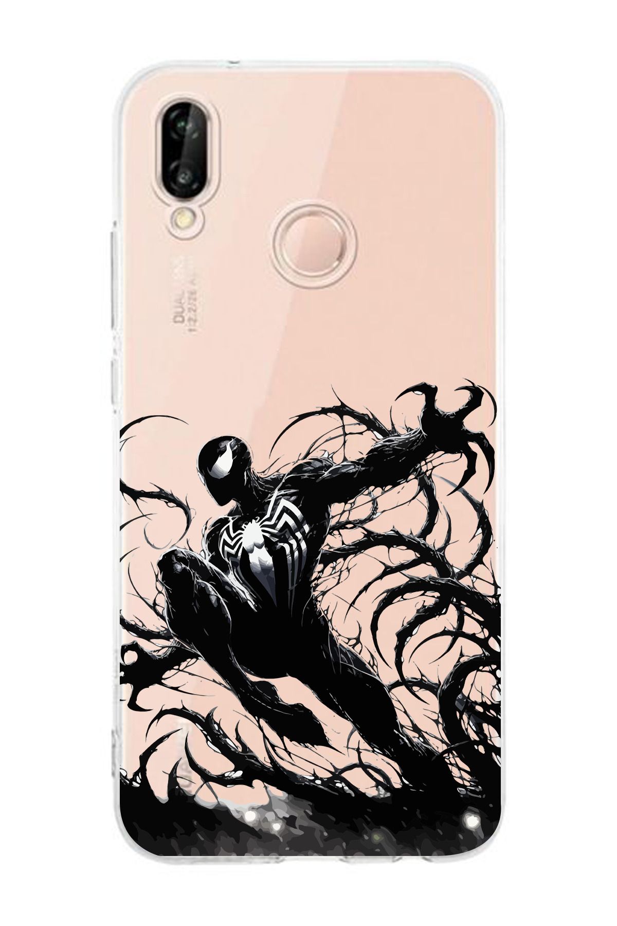 moonset Huawei P20 Lite Uyumlu Siyah Örümcek Tasarımlı Baskılı Şeffaf Telefon Kılıfı