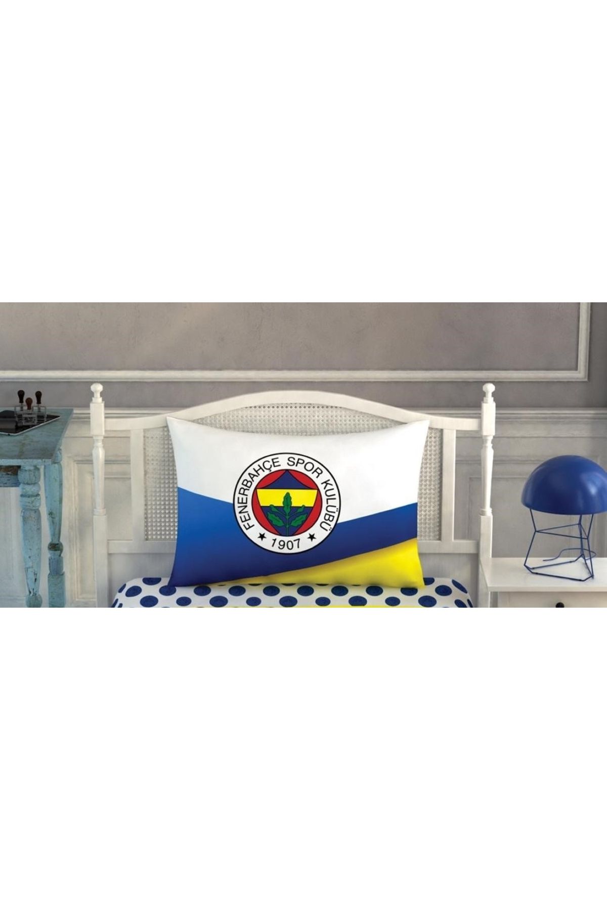 Taç Taraftar Fener Bahçe Sarı Lacivert % 100 Pamuk Kumaş 1 Adet Yastık Kılıfı 50x70 Cm