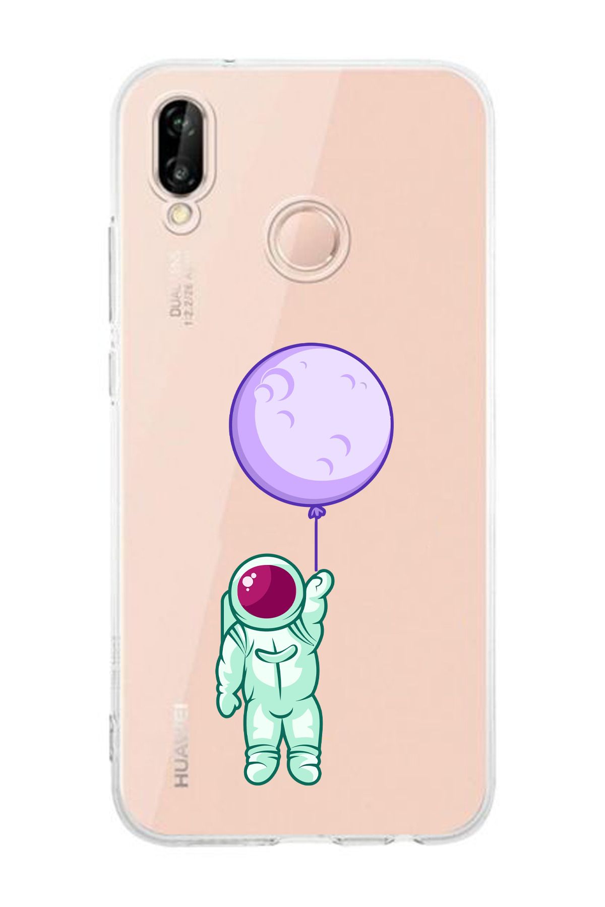 moonset Huawei P20 Lite Uyumlu Astronot Tasarımlı Baskılı Şeffaf Telefon Kılıfı