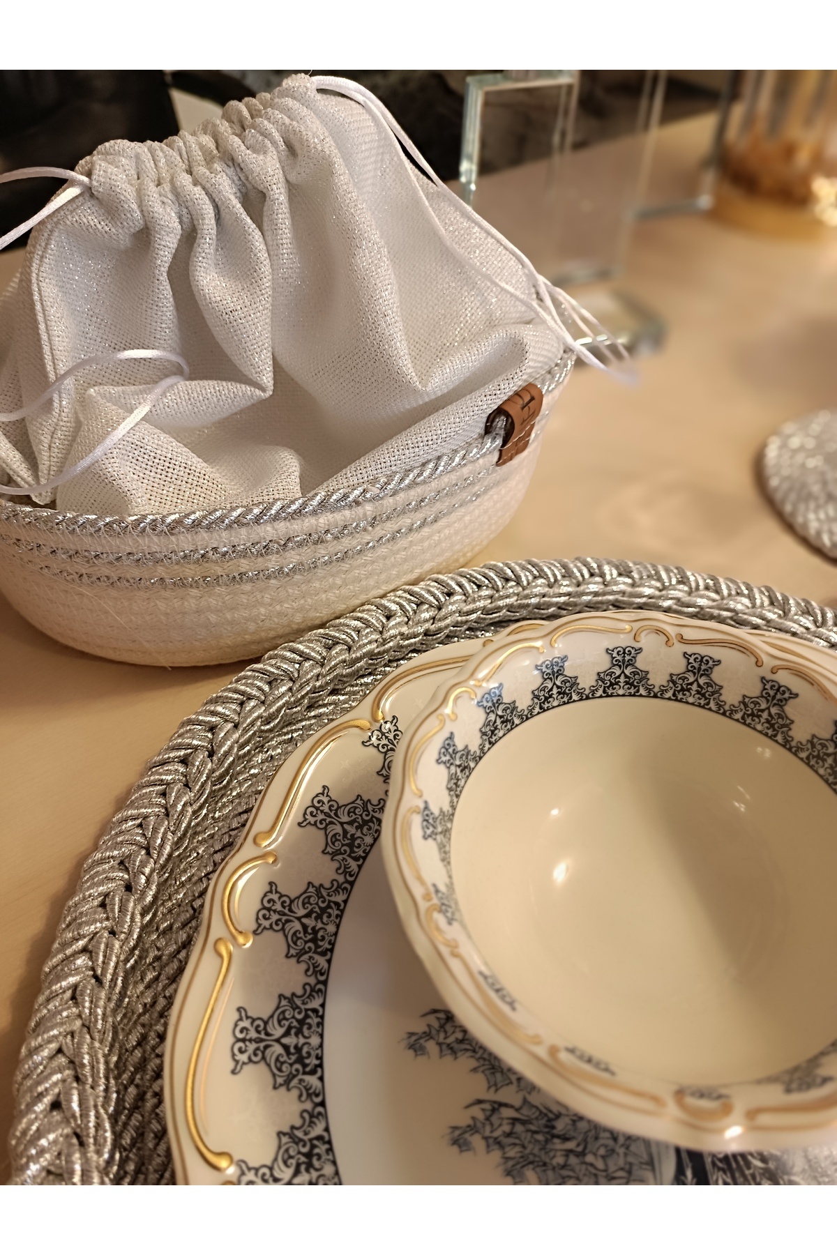 Home Kapanabilir Kumaş Torbalı El Yapımı Ekmek Sepeti