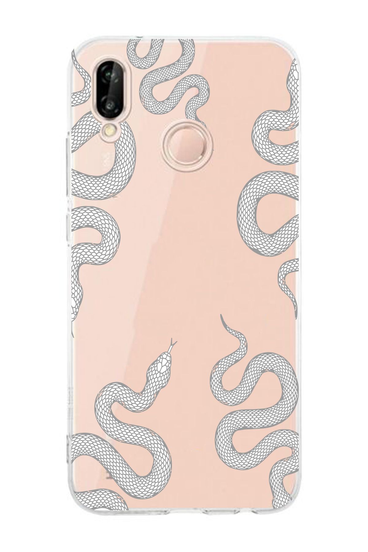 moonset Huawei P20 Lite Uyumlu Yılan Tasarımlı Baskılı Şeffaf Telefon Kılıfı