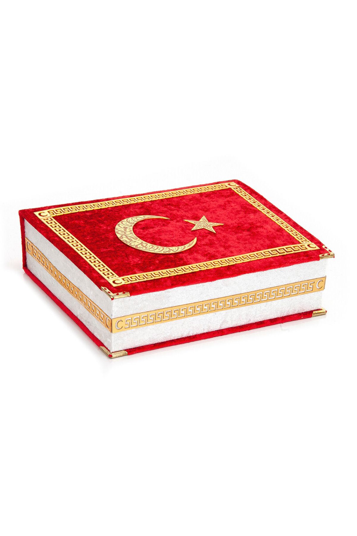 Furkan Neşriyat Türk Bayrağı Kutu Tasarımlı Tesbihli Kadife Kuran-ı Kerim Seti