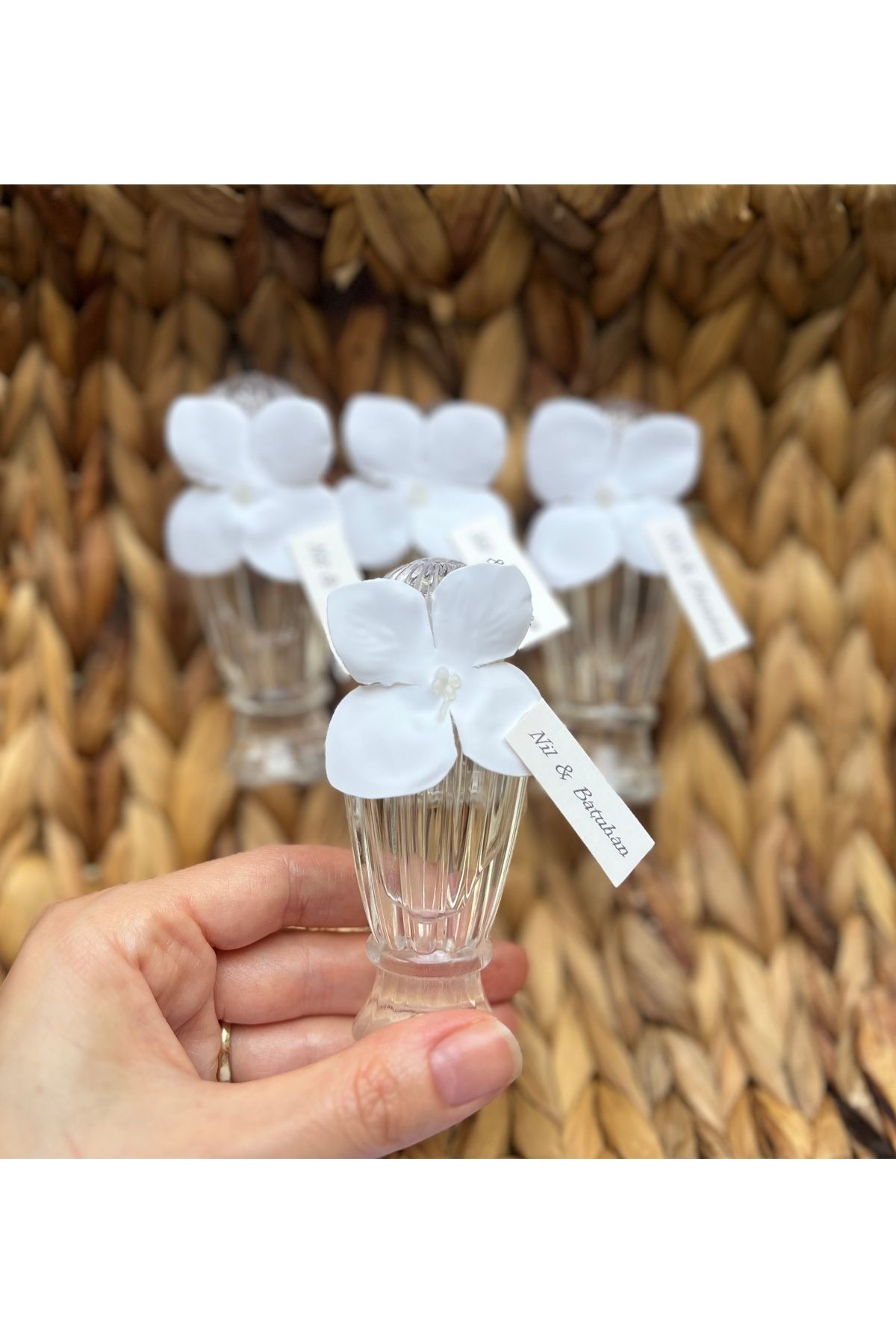 MayaArtDesign Islak Dokulu Ortanca Çiçekli Mika Şişe Limon Kolonyası(25 ADET)Nikah-Nişan-Söz-Doğum Hediyelik