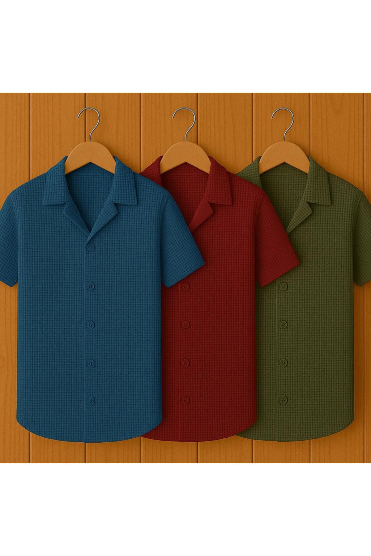 LC Waikiki 3'lü Slim Fit Kısa Kollu Düğmeli Ütü İstemeyen Şık Premium Erkek Spor Gömlek