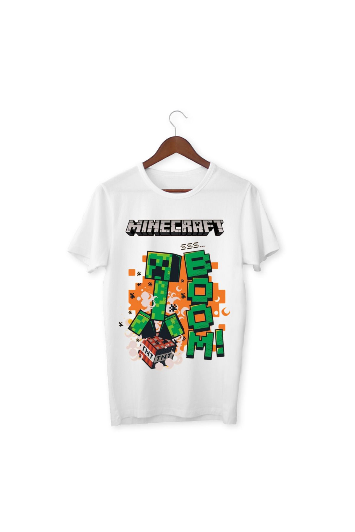 ALPŞAN TİCARET Mınecraft Çocuk Yetişkin Beyaz T-shirt Unisex Çocuk Tişört