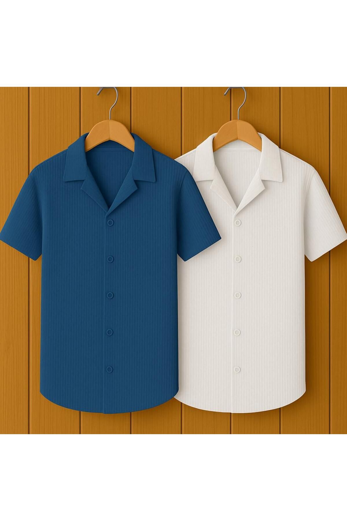 LC Waikiki 2'li Slim Fit Kısa Kollu Düğmeli Ütü İstemeyen Şık Premium Erkek Spor Gömlek