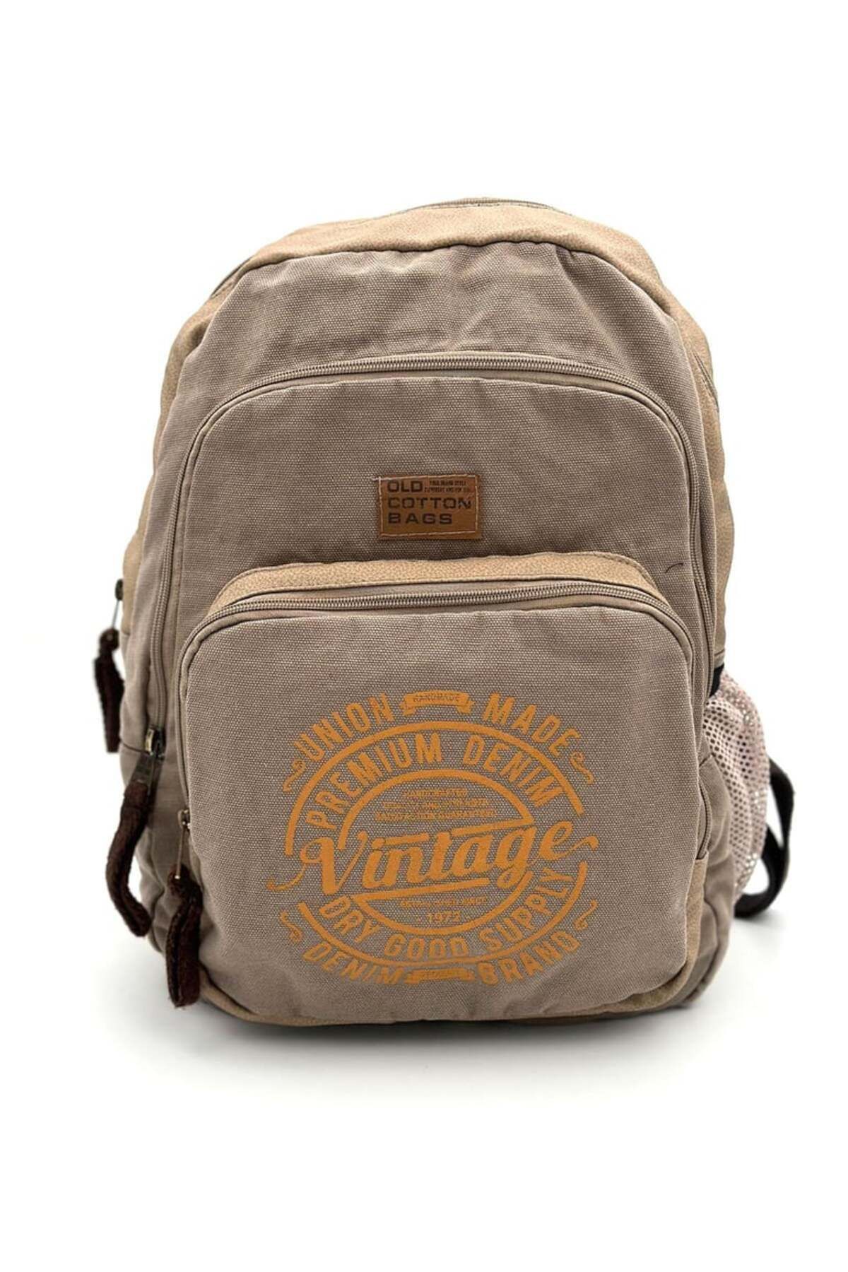 Old Cotton 7184 Revilla Lacivert Sırt Okul seyahat 15.6 Inç Laptop Notebook Spor Kanvas Pamuk Kumaş Çantası