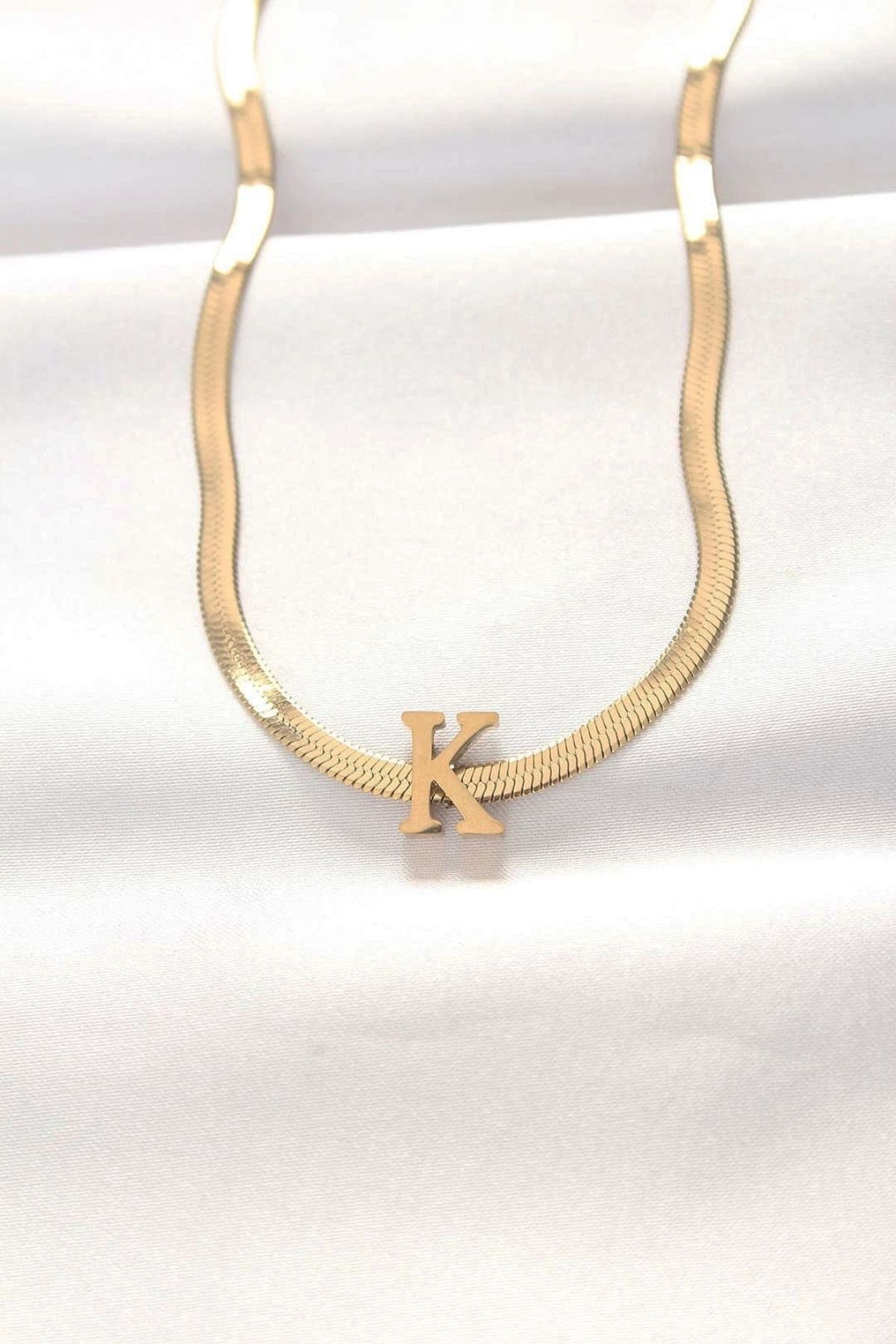 Clariss 316L Çelik K Harfli Gold Renk İtalyan Zincirli Kolye