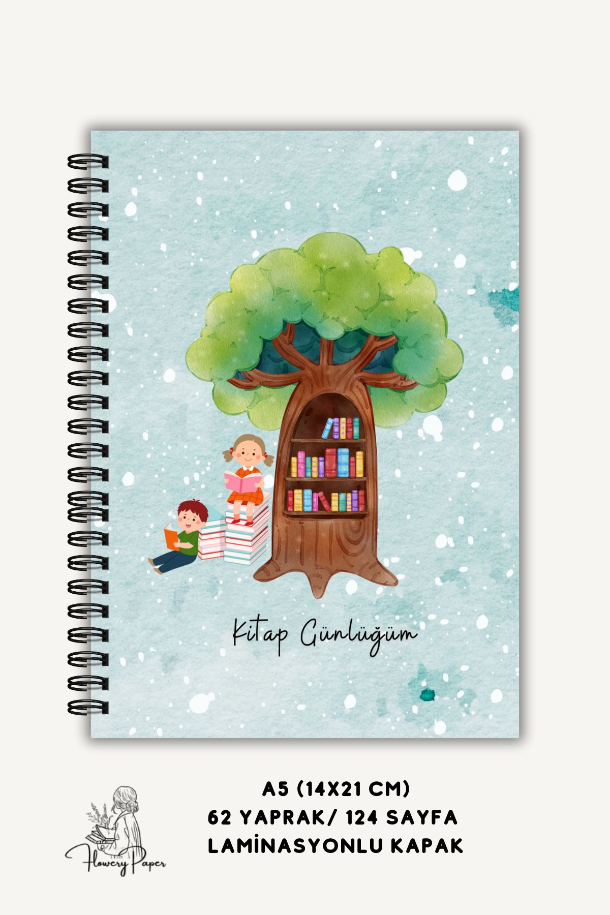Flowery Paper Ağaç Çocuk Kitap Günlüğü , Çocuklar Için Okuma Günlüğü, Kitap, Defter ,günlük ,62/124 Sayfa