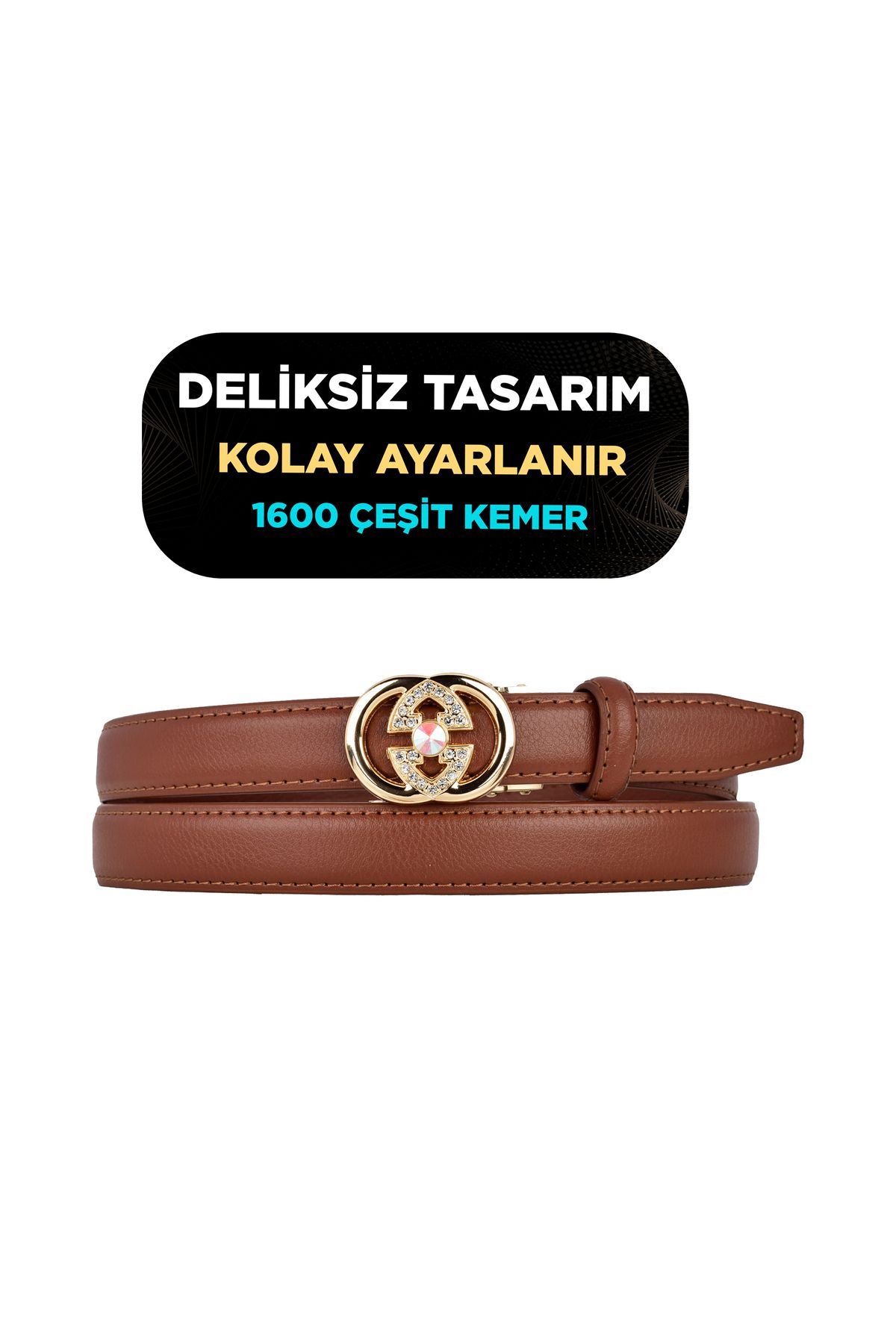 GoDeri Otomatik Tokalı, Deliksiz Taba Kadın Kemeri, Pantolon Kemeri, Elbise Kemeri, 2.5 cm_auto