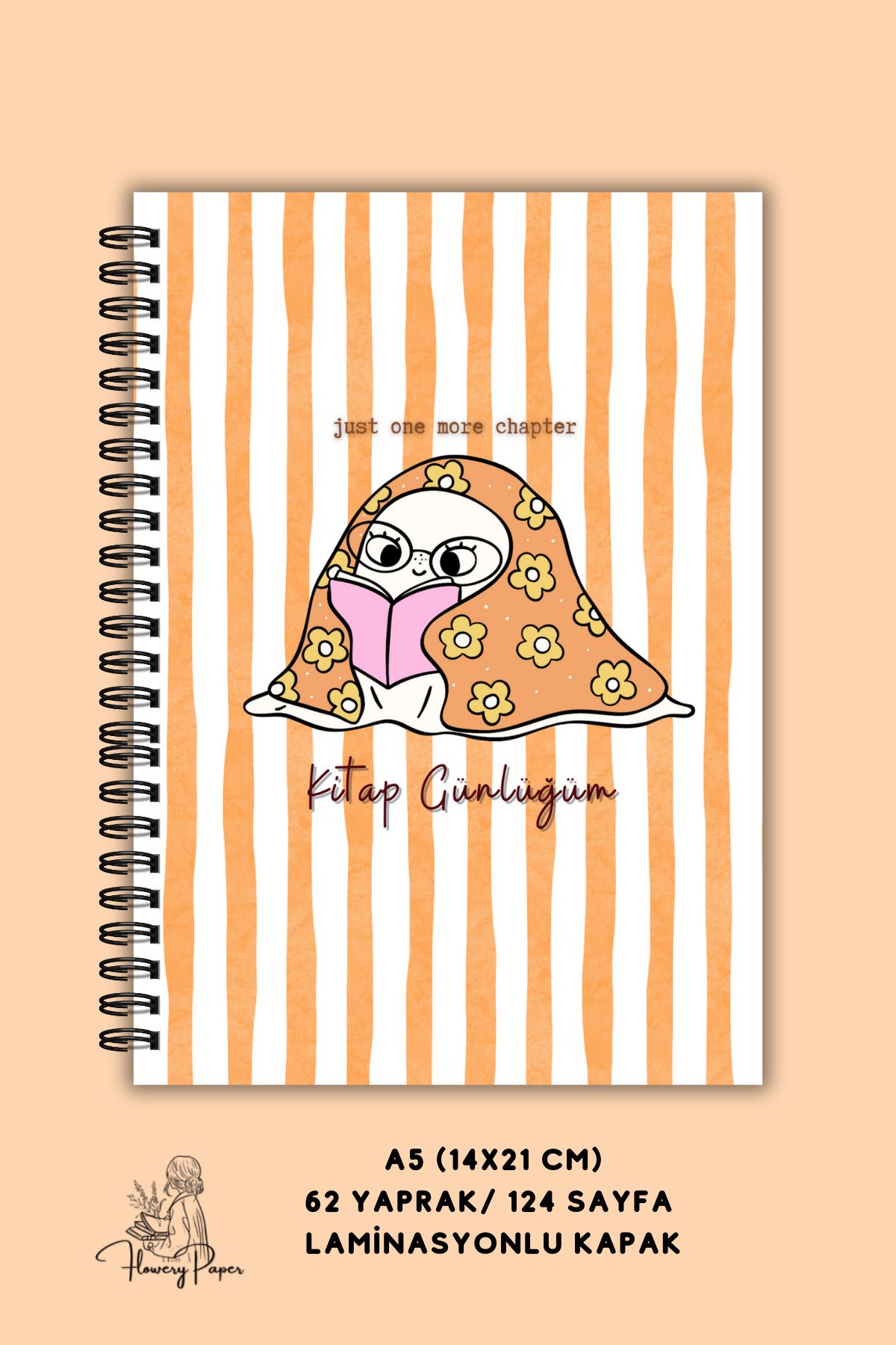 Flowery Paper Kitap Günlüğü , Çocuklar için okuma Günlüğü, Kitap, Defter ,Günlük ,62/124 sayfa