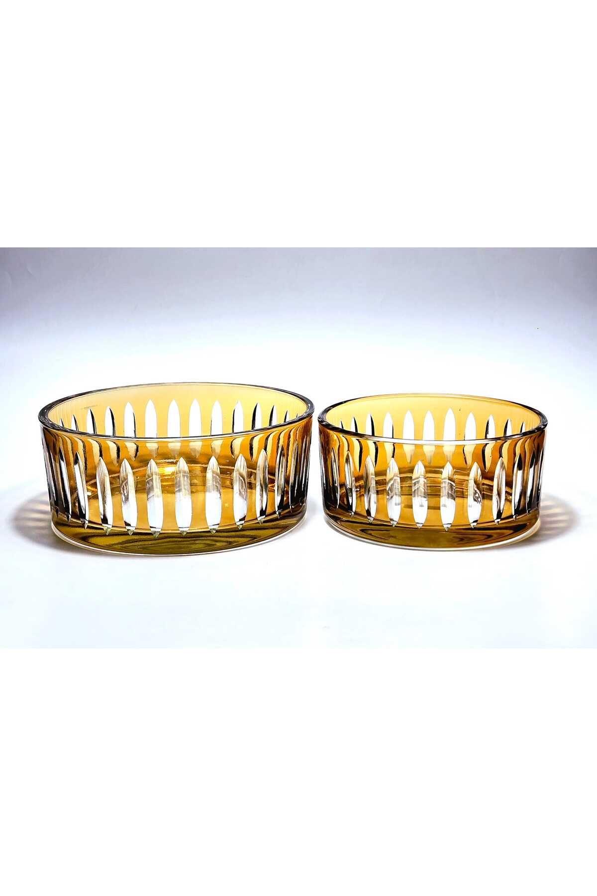 Kristal Market KESME KRİSTAL DEKOR 2'Lİ AMBER SOFRA SUNUM KASESİ