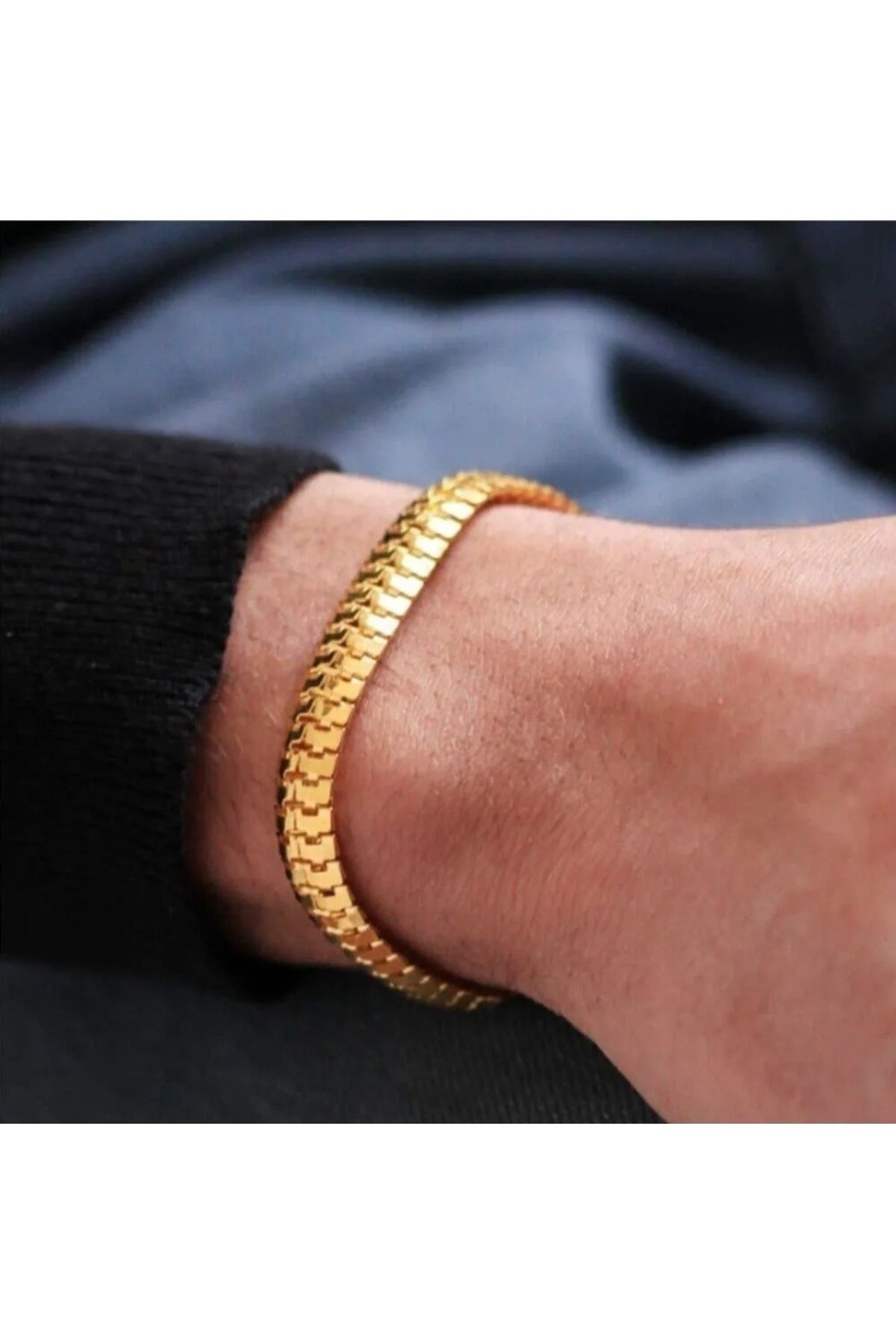 delal shop Unisex Erkek Gold Yassı Tırtıl Birbirine Geçmeli Model Künye Bileklik