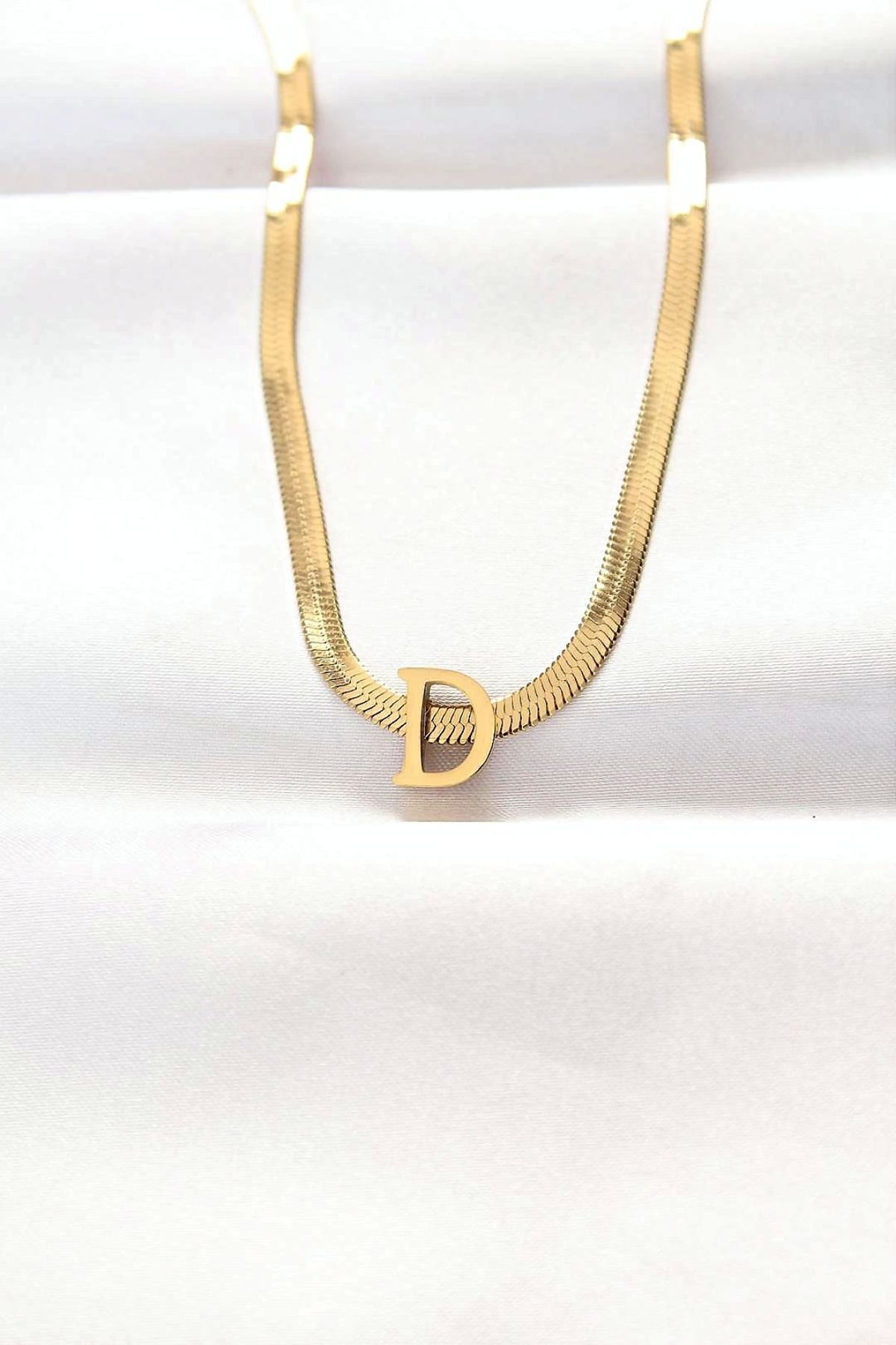 Clariss 316L Çelik D Harfli Gold Renk İtalyan Zincirli Kolye