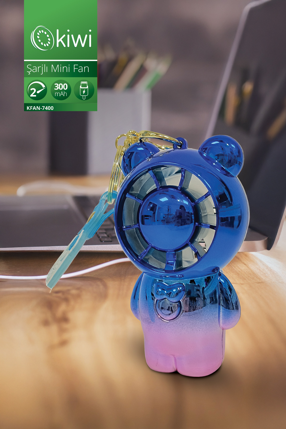 Kiwi Kfan-7400 Şarjlı Portatif Taşınabilir Ultra Sessiz Mini Fan