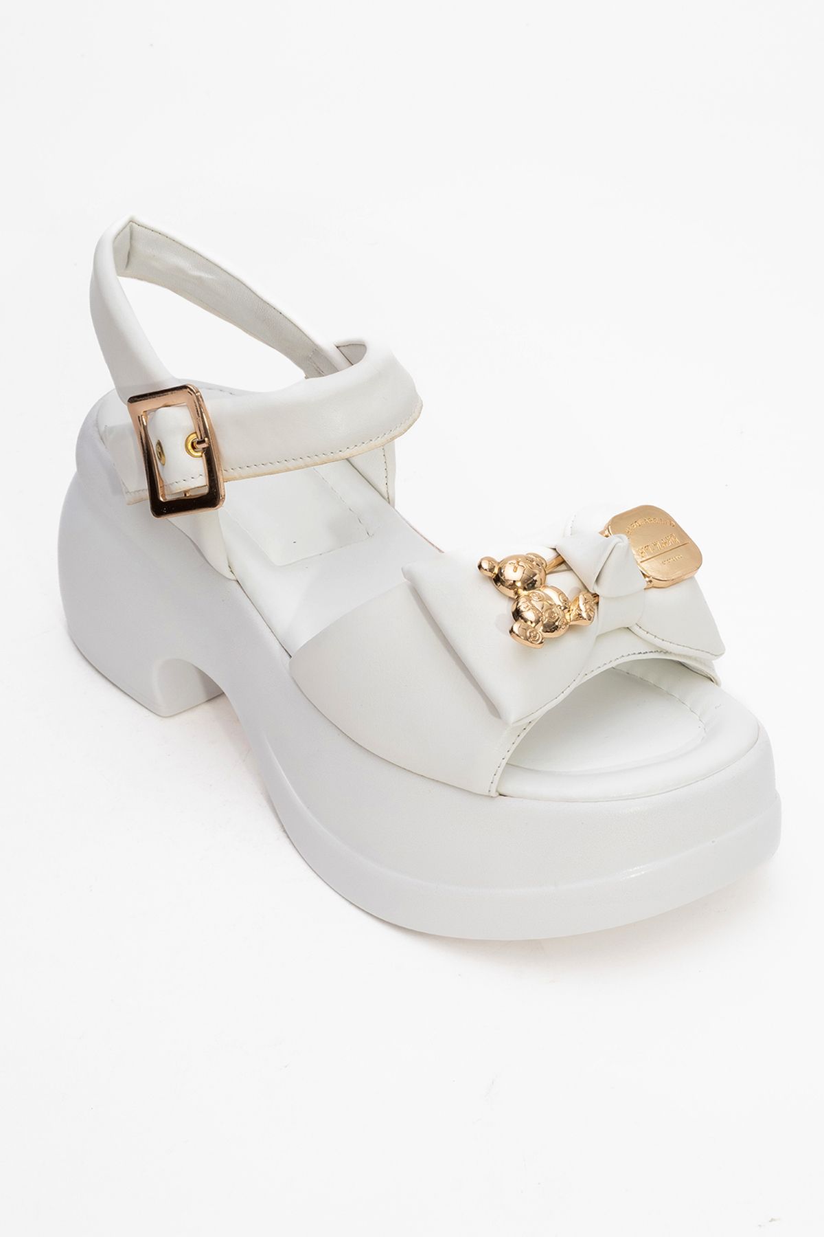 صندل سفید زنانه های سگک پر شده luvishoes