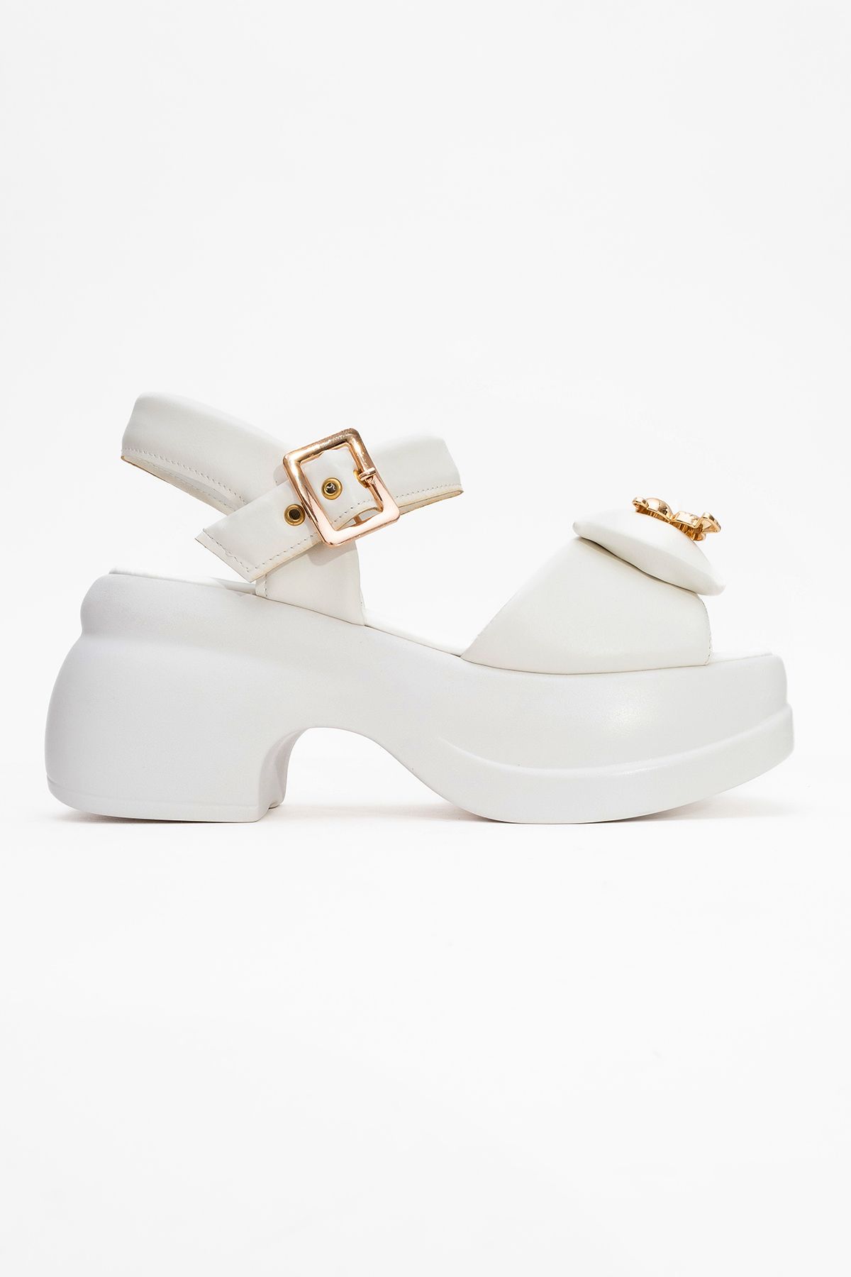 صندل سفید زنانه های سگک پر شده luvishoes