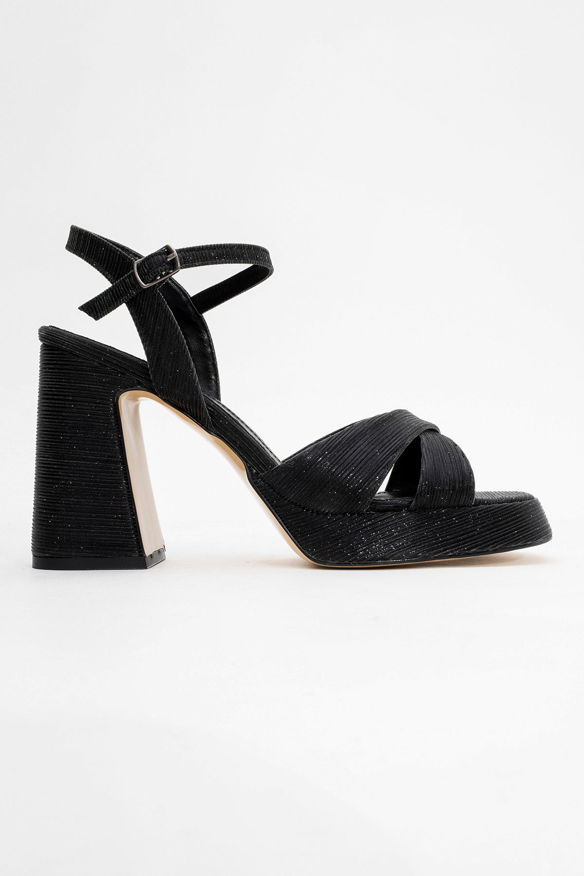 کفش پاشنه کلاسیک سیاه زنانه بلند سکوی Lello مشکی Striped luvishoes