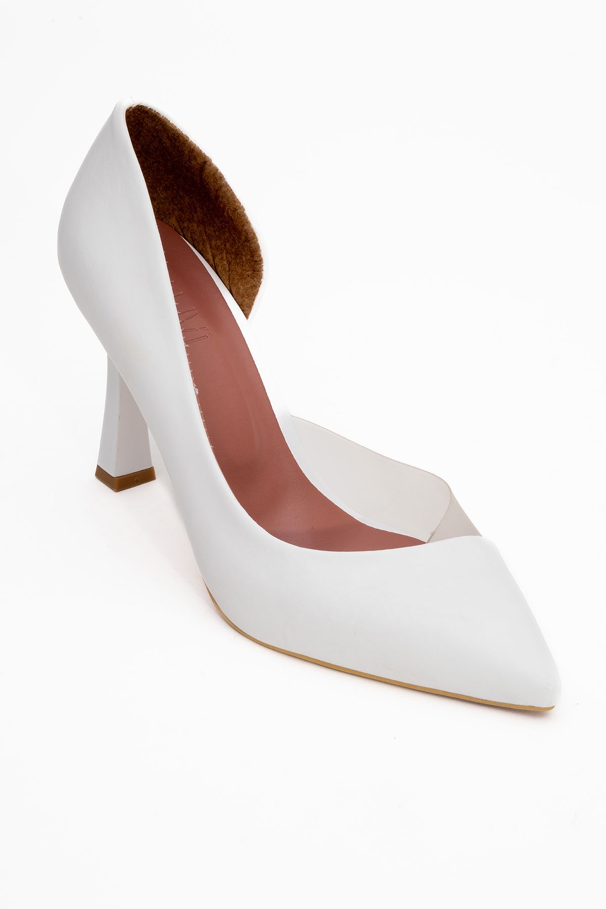 کفش پاشنه کلاسیک سفید زنانه 653 بلند پوست luvishoes