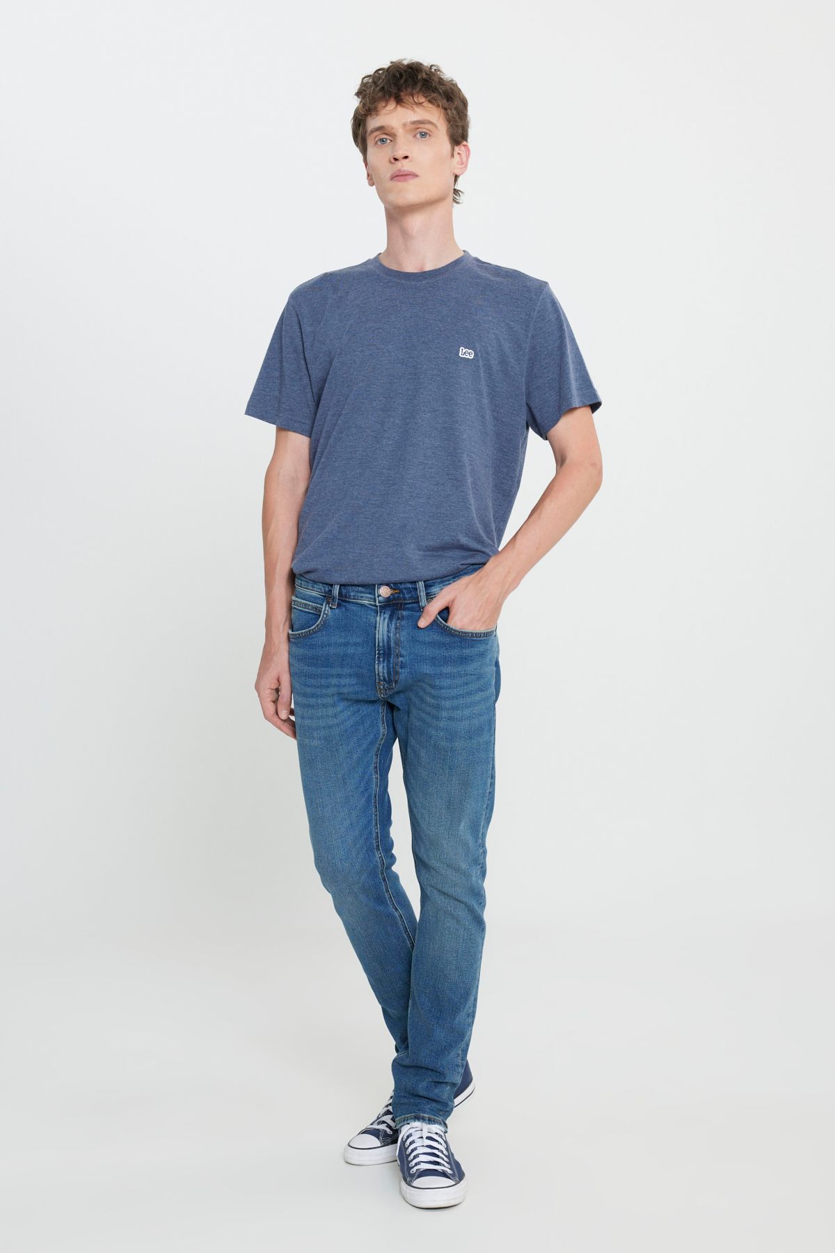 شلوار جین آبی مردانه کش دار Luke Slim Fit کمر کم Lee