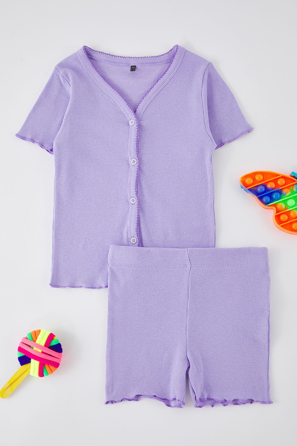 TRENDYOLKIDS-Lilac Plain Knitted Bottom-Top Set Tkdss25Au00106 1