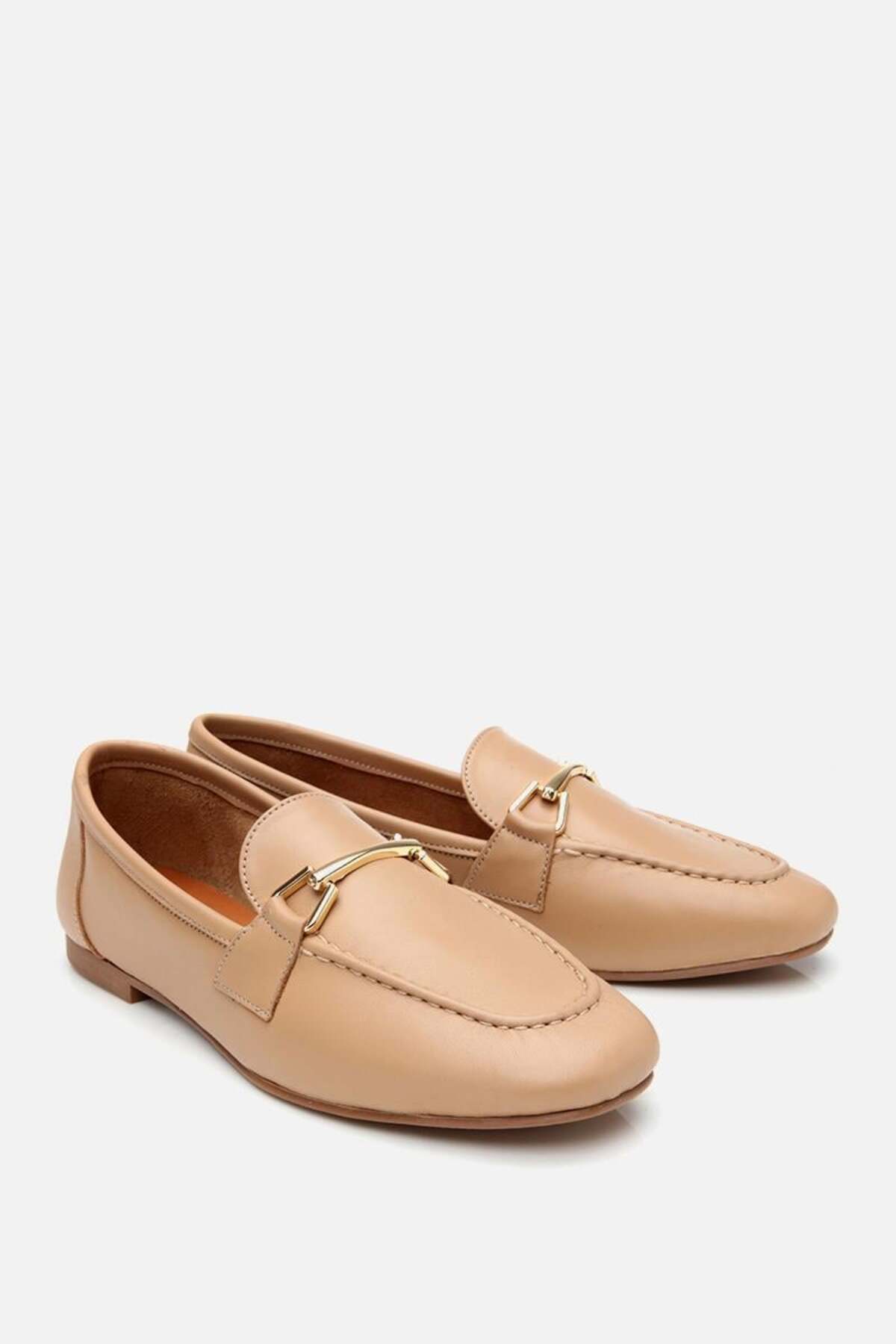 Yaya by Hotiç Kadın Deri Bej Tokalı Loafer görsel 5