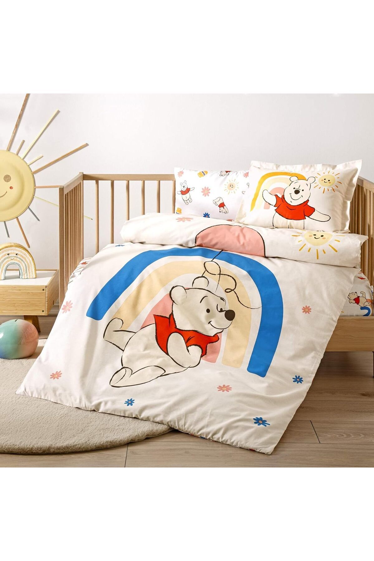 STOREMAX buymxx Winnie The Pooh Balloon Karakter Baskılı%100 Pamuk Nevresim Takımı, Çok Renkli, Bebek