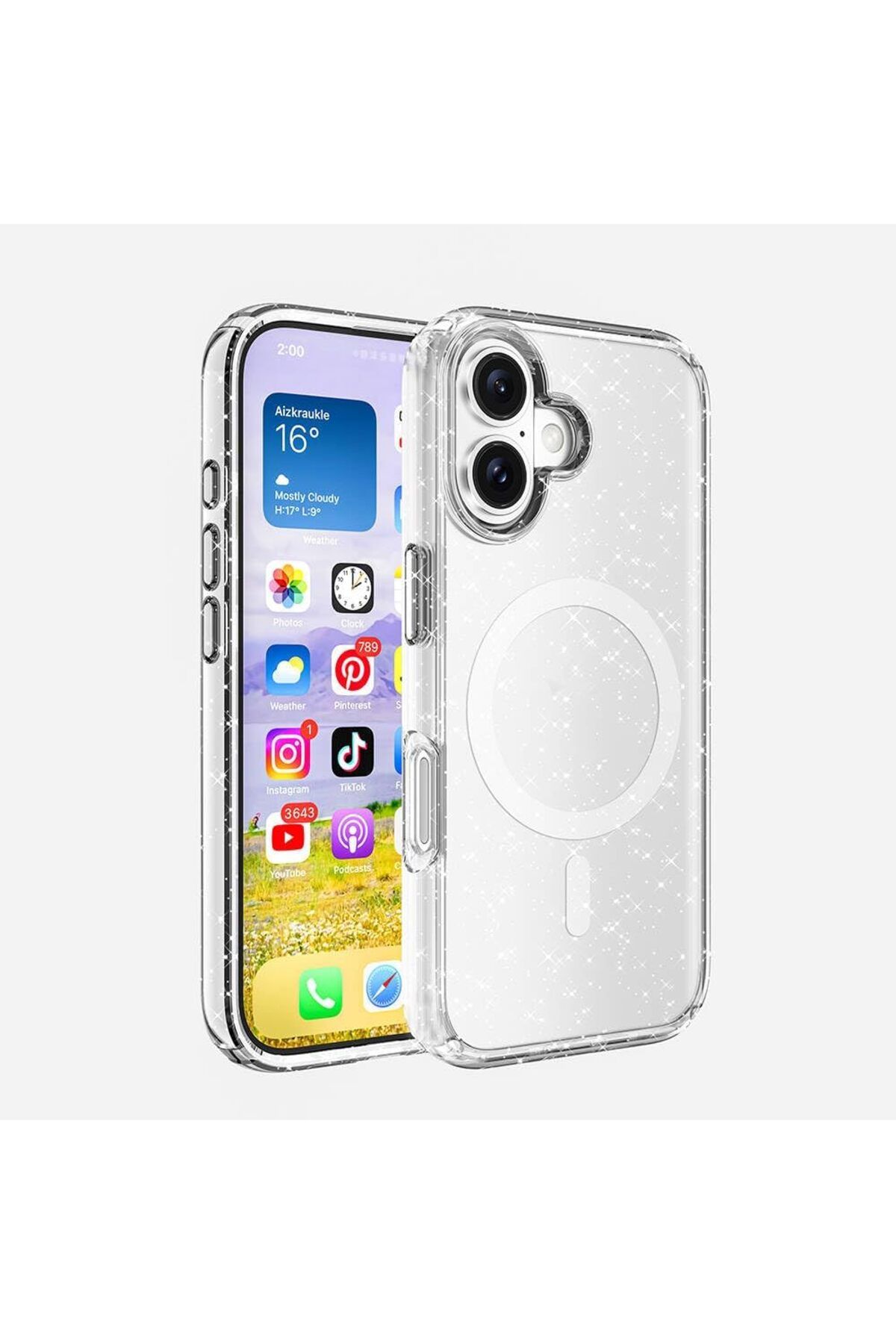 STOREMAX daliashops İle Uyumlu iPhone 16 Kılıf Magsafe Şarj Özellikli Parlayan Simli Saydam Renkli ZORE