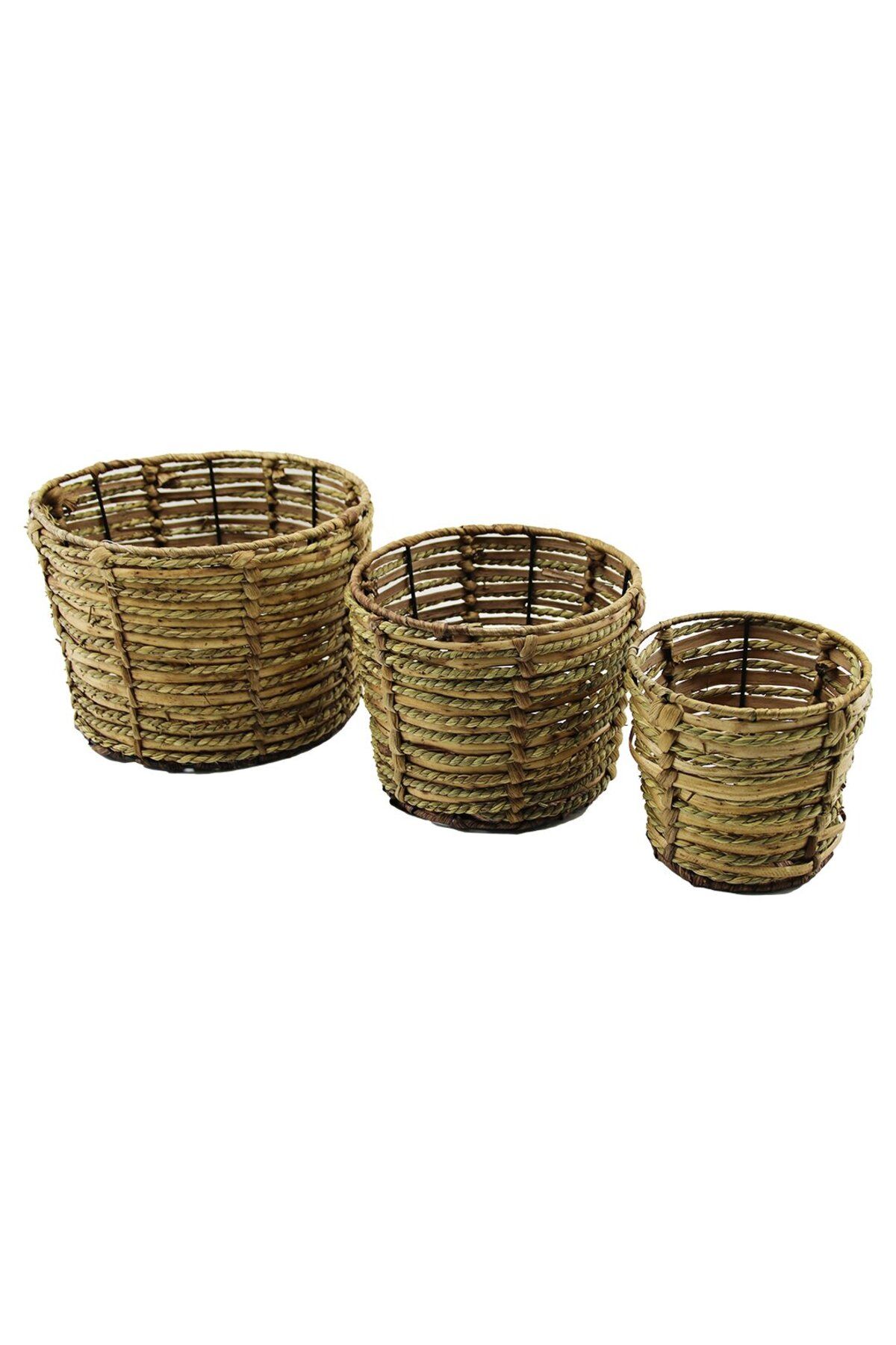 STOREMAX ysstorex METAL İSKELETLİ 3 BOY YUVARLAK HASIR ORGANİZER SEPET Ç: 14-19-25CM - Y: 14-16-18CM Star