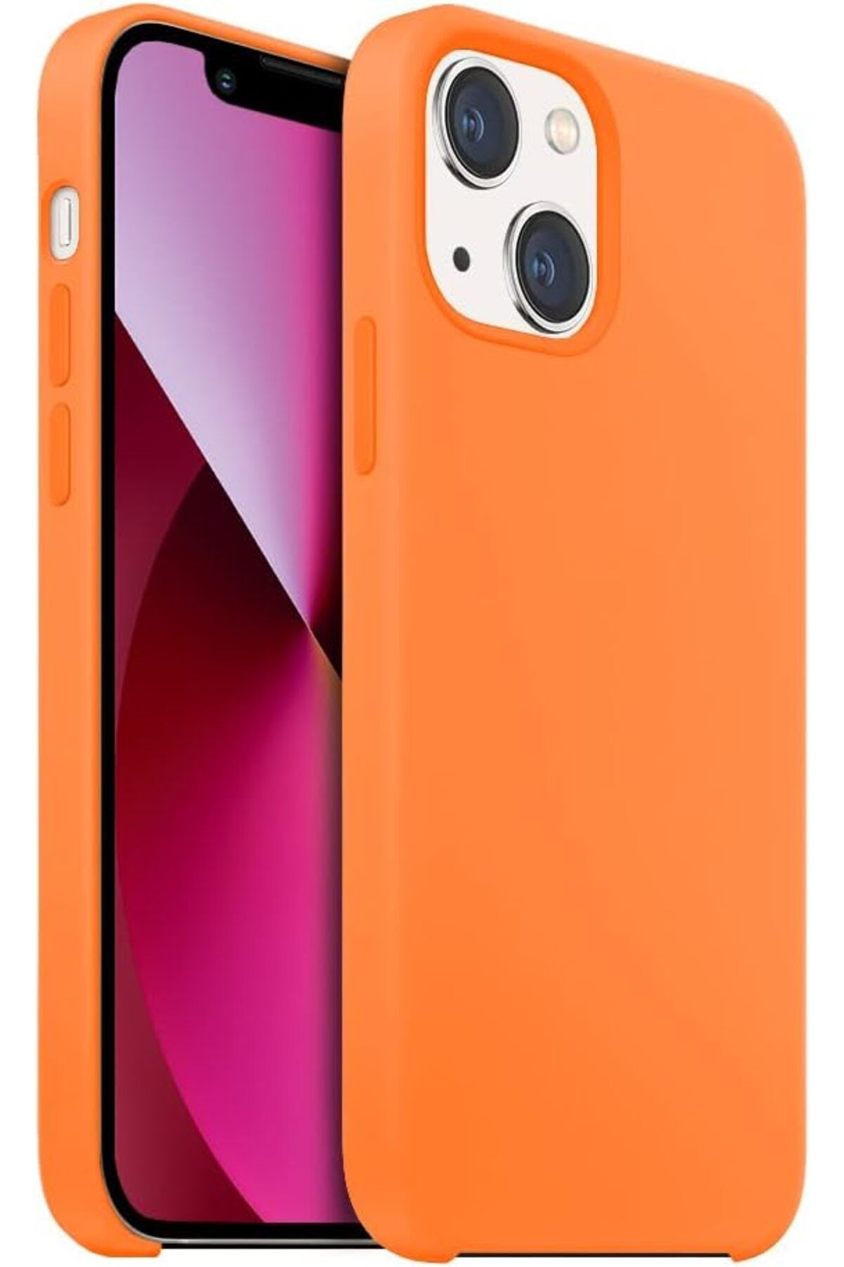 yenibagshop iPhone 13 için Uyumlu Rubber Fit Kılıf, Turuncu